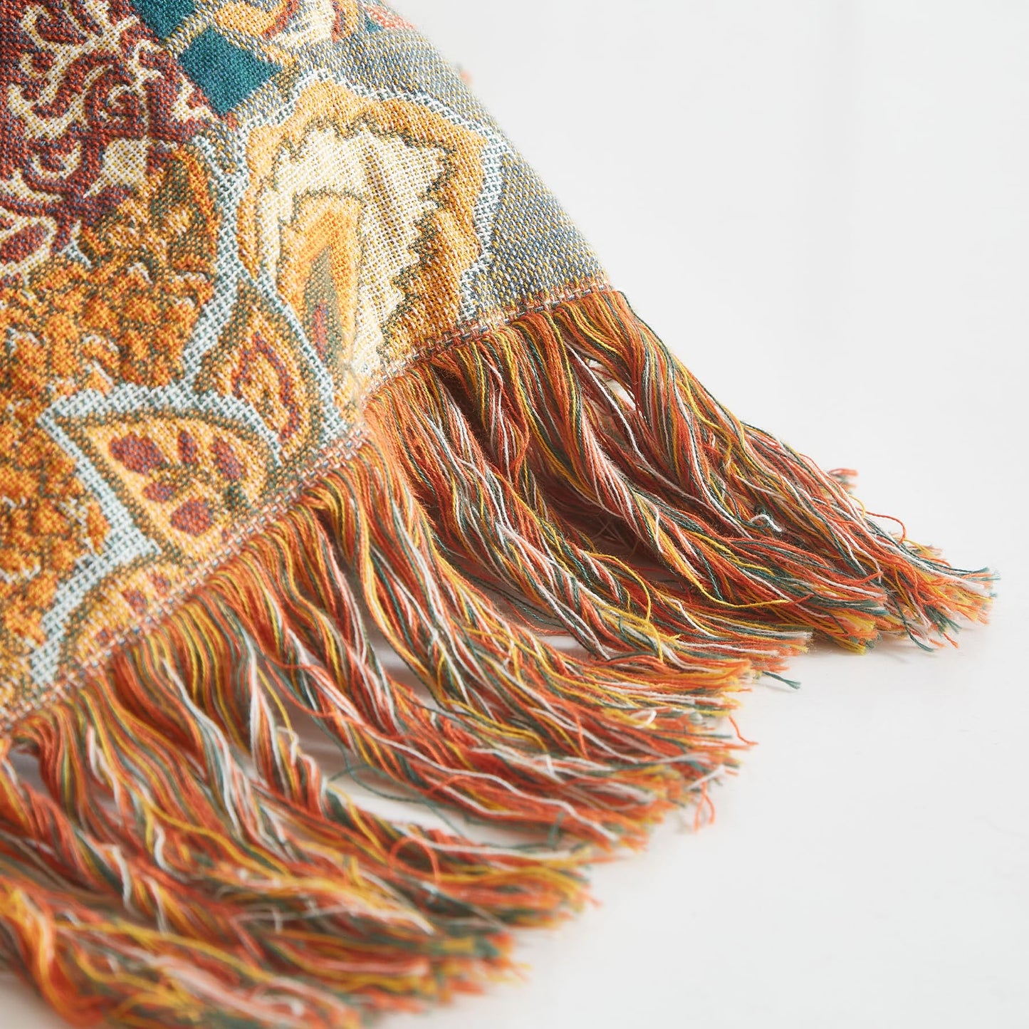 Bailix Boho Throw Blanket for Couch Sofa Bed, 100% Cotton Woven Quilt with Tassel 60”x80”, Super Soft Muslin Blanket with Floral Printed, Decorative Reversible Bed Blanket/Cover for All Seasons