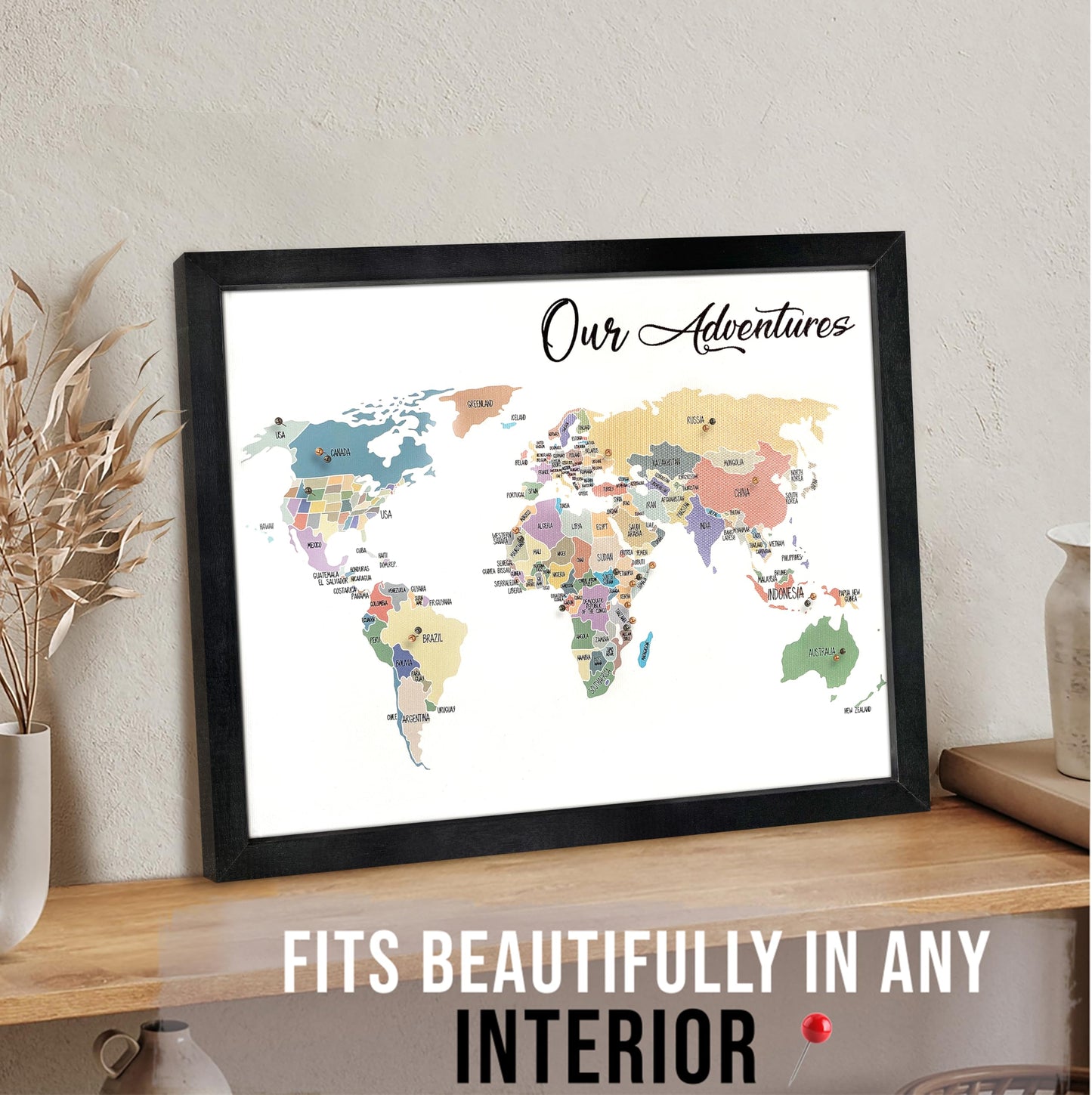 flinelife World Map Pin Board,12X10, World Travel Map With Pins, Perfect For Couples or Retirement Gift