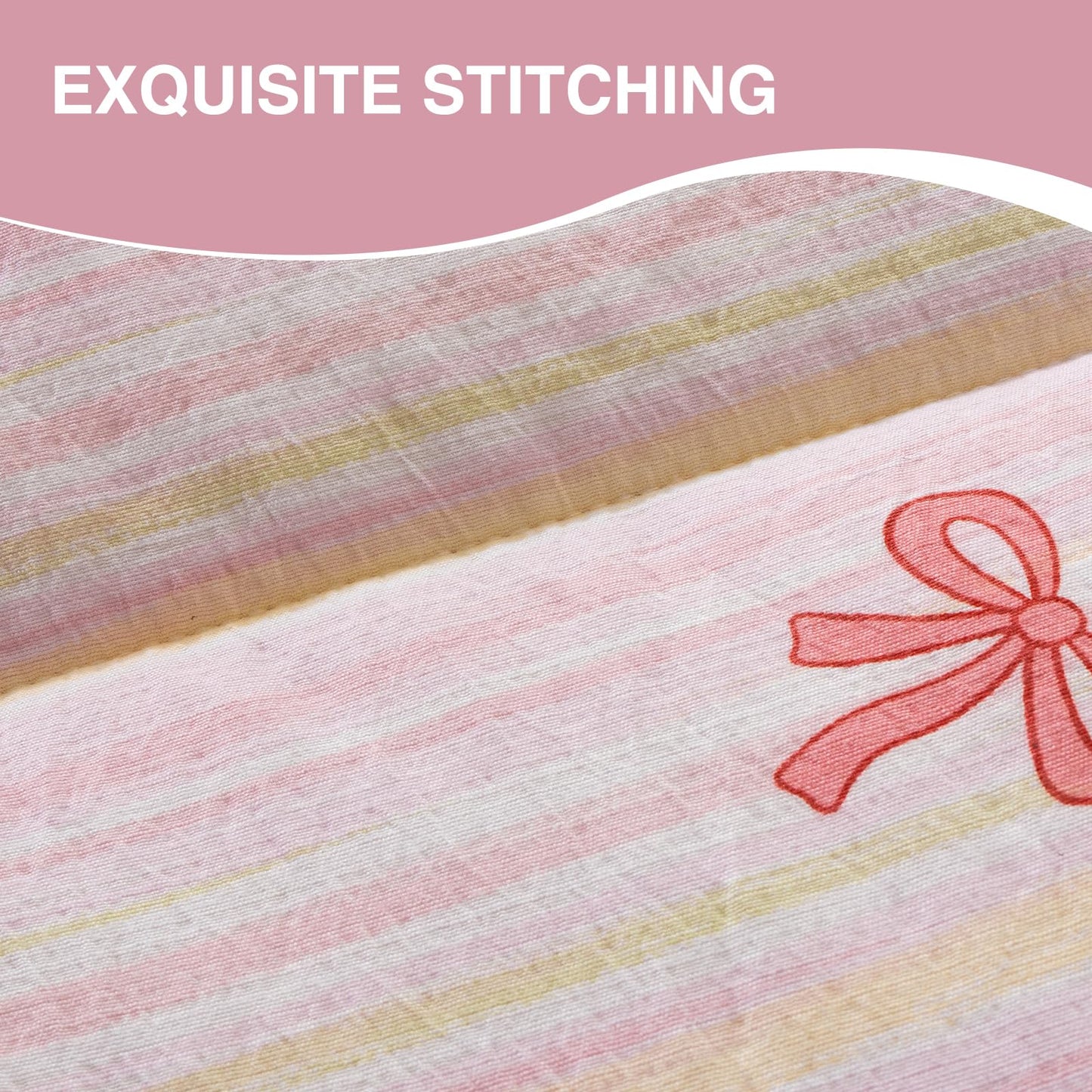 A Nice Night Zipper Bedding Pink Bow Printed on Colorful Rainbow Background Zippered Kids Comforter Set,Seersucker Chic Style Ultra Soft,Twin