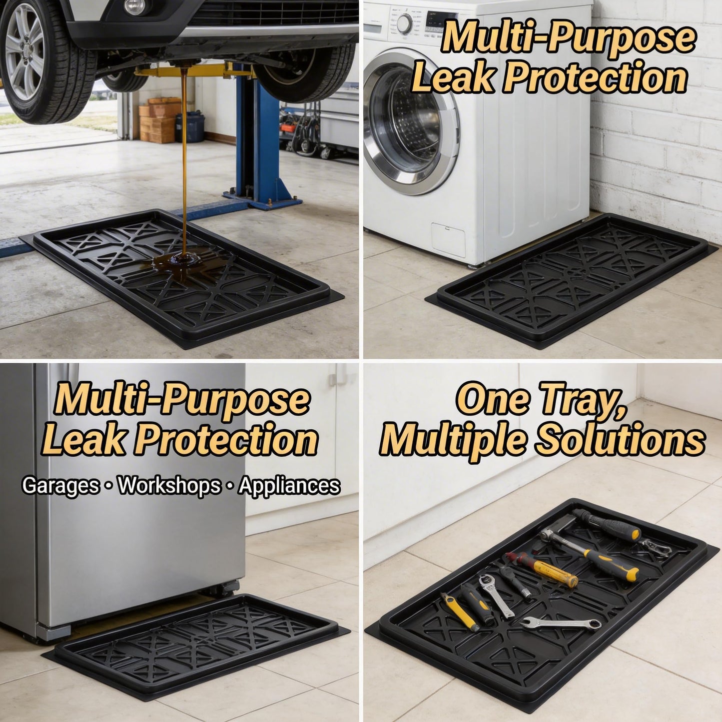 Oil Drain Pan for Car Maintenance, 37.4"x23.6"x1.5" Heavy Duty Oil Drip Tray with Geometric Channel Design | HDPE Oil Catch Pan for Vehicle Lifts, Garages & Workshops | Leak-Proof Oil Leak Catcher Pan
