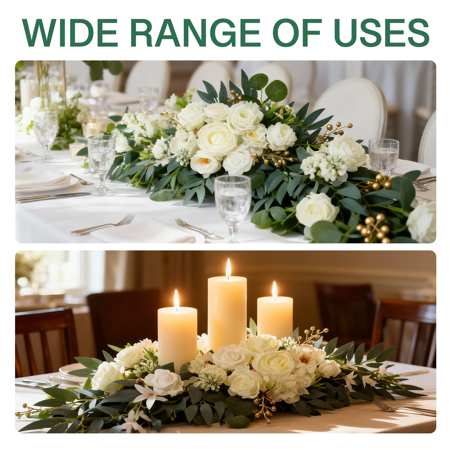 NKLTD Wedding Arch Flowers (2pack),Flower Arch Stand,Flower Garland,for Wedding Outdoor Decorations Floral swags and Garlands Chair Decorations etc isle Decor,Reusable.（White）