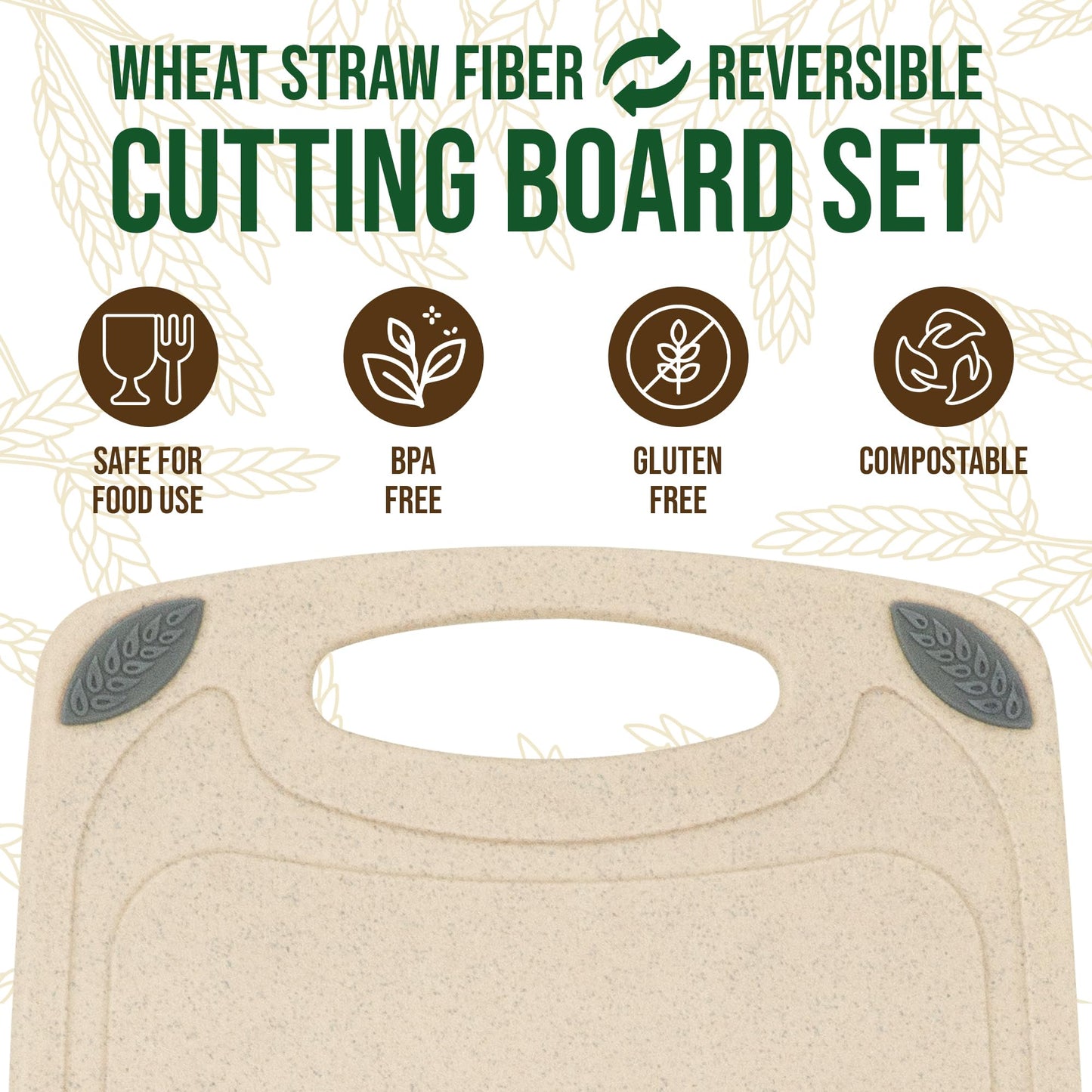 AXIOM CREATIONS 2-Piece Reversible Cutting Board Set Made with Natural Wheat Straw Fiber, Eco-Conscious Food Safe Kitchen Essentials, Gluten Free & BPA Free Chopping Boards for Kitchen