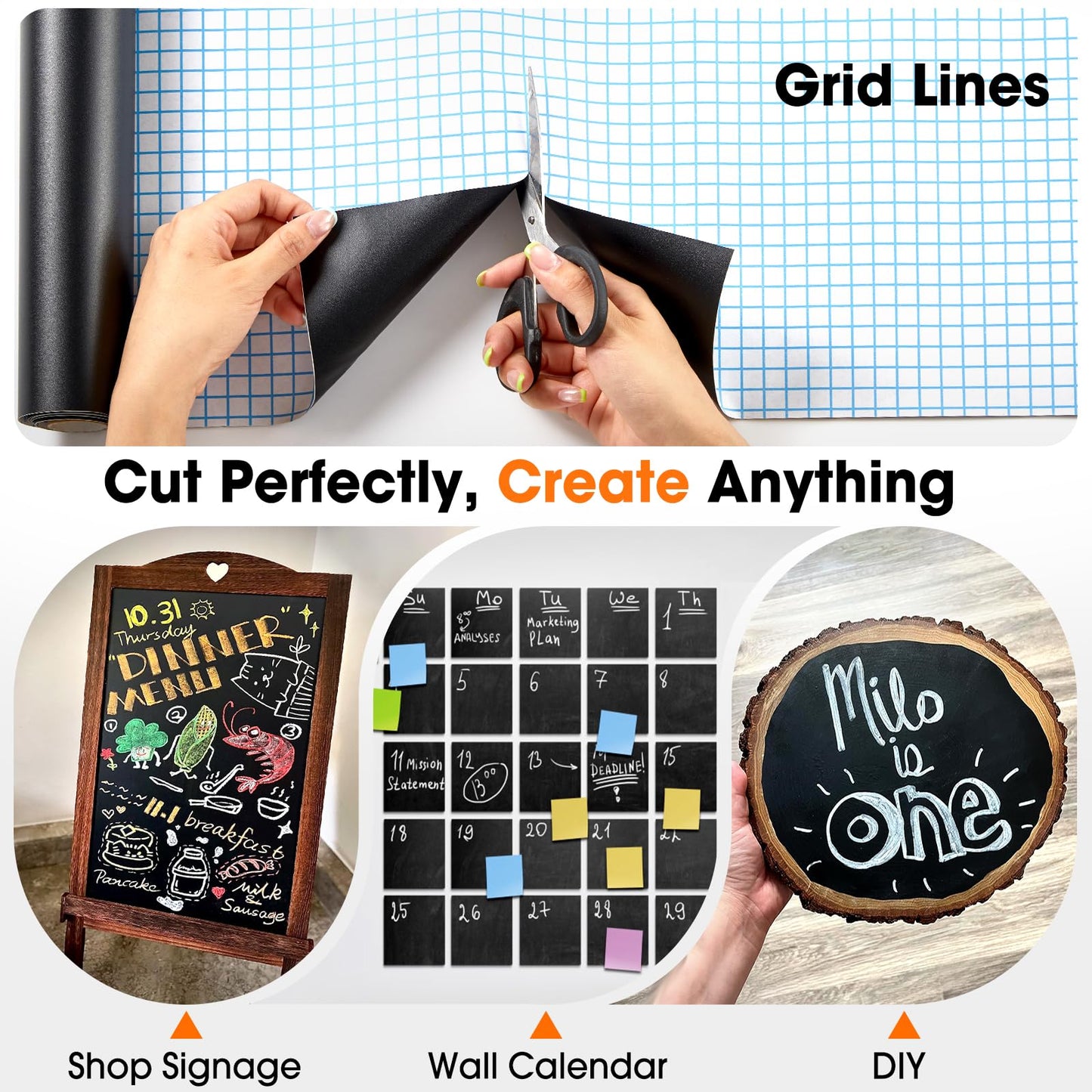 Borskyn Chalkboard Wallpaper Peel and Stick, 35.4"x118.1" Blackboard Contact Paper Self Adhesive, Vinyl Chalk Board Wall Sticker with 8 Colorful Chalks & 1 Rag (1 Roll 2.9ft. x 9.8ft.)