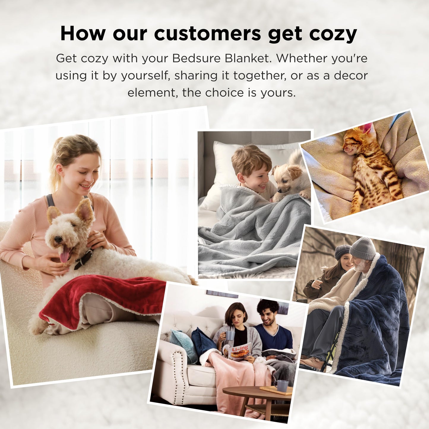 Bedsure GentleSoft Sherpa Fleece Queen Blankets for Bed, Non-Heated, Thick and Warm Throw for Women and Men, Soft Fuzzy Plush Queen Blanket for Winter, Grey, 90x90 Inches