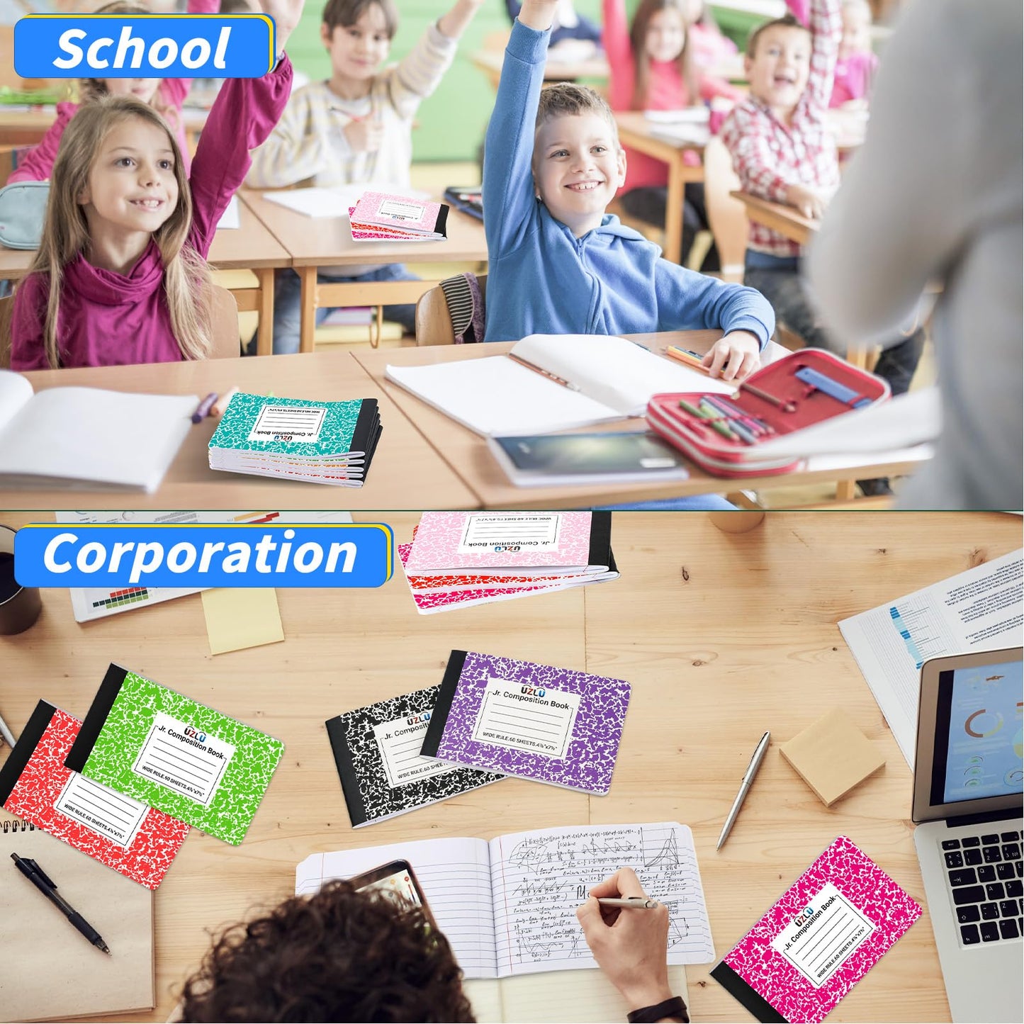 36 Pack Composition Notebooks Bulk Wide Ruled 4-7/8"x 7.5" Half Size Composition Books 60 Sheets Mini Notebook 12 Color Small Pocket Marble Journal Books for Students College Office Back to School Supplies