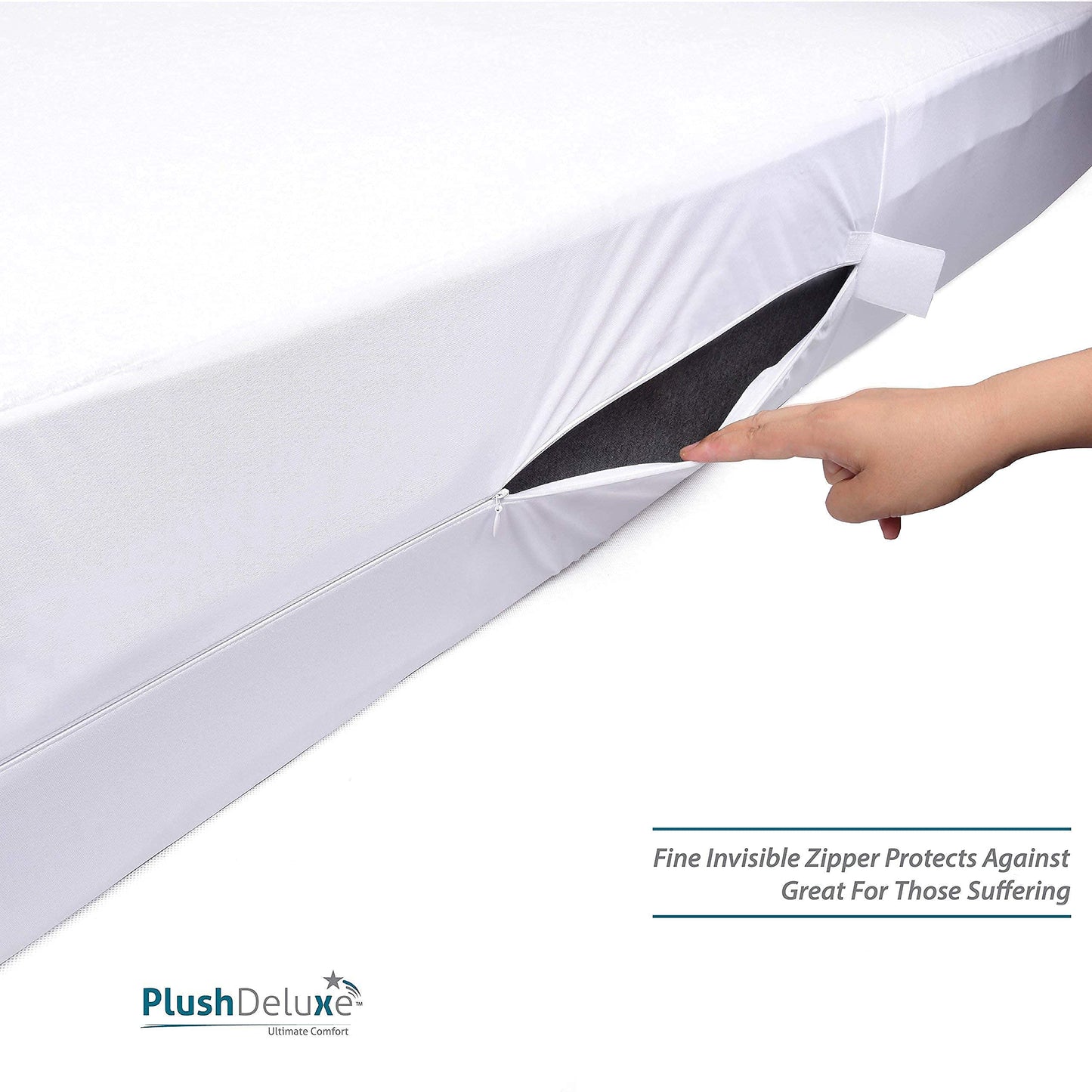 PlushDeluxe Premium 100% Waterproof Mattress Encasement, Breathable Soft Cotton Terry Surface (12"-15" Deep, Queen 60X80)