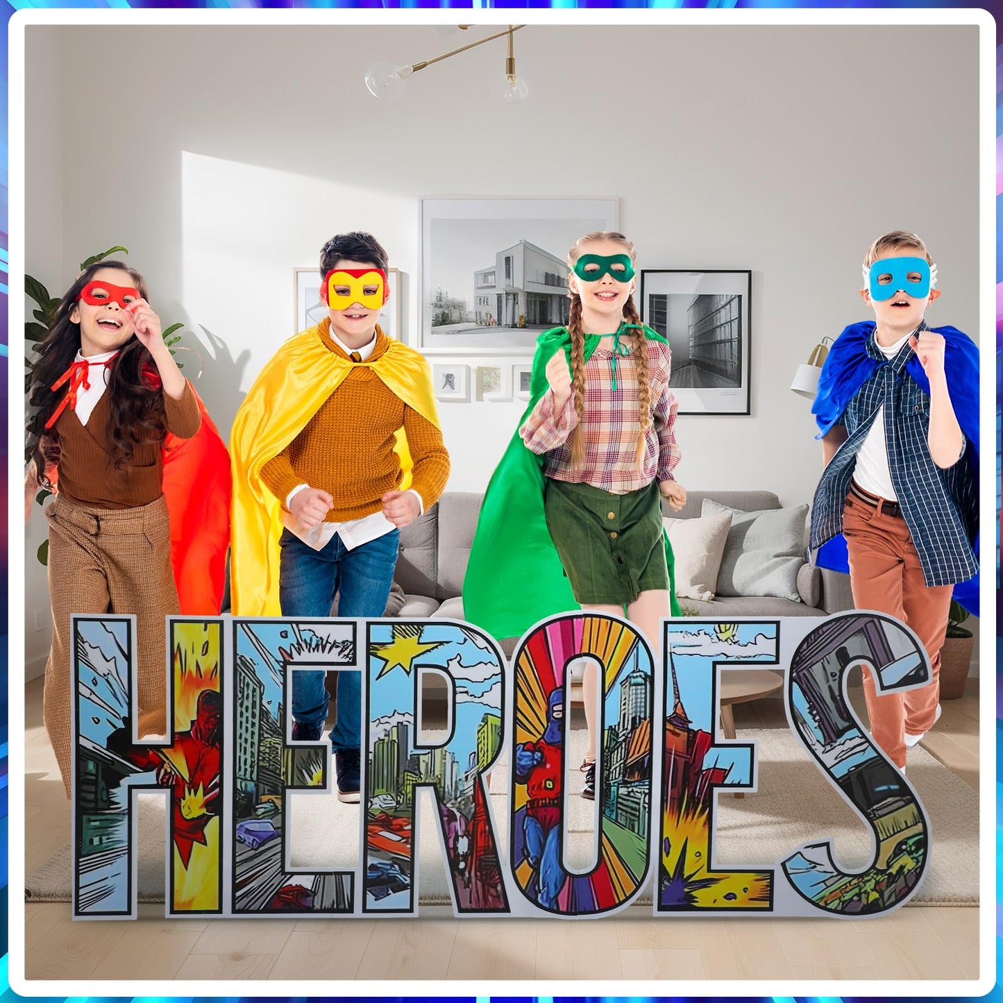 Bucherry 7.7ft Heroes Comic Letter Cardboard Cutout Stand up Life Size Hero Themed Party Decoration Backdrop Photo Props Stand up for Theme Activities Supply