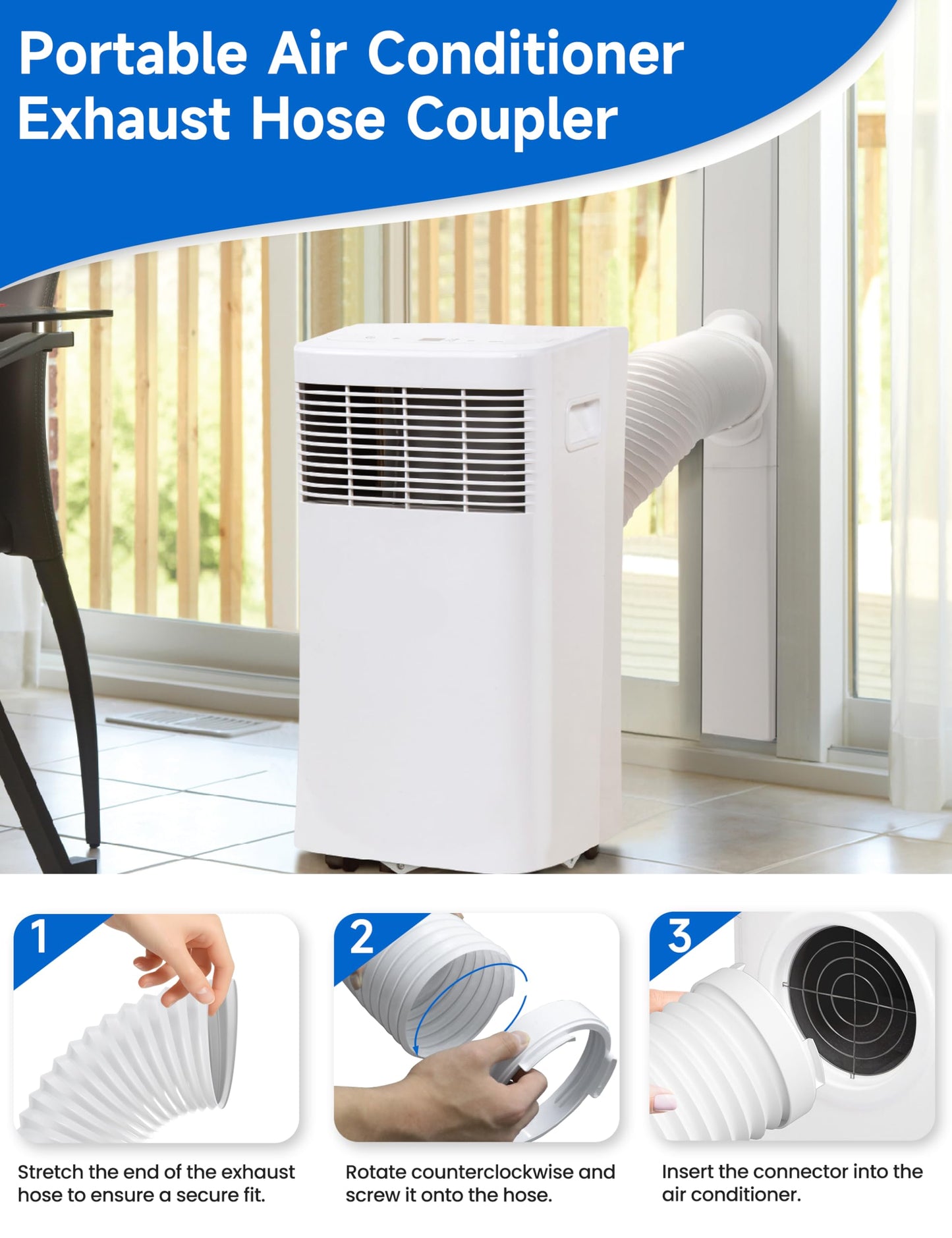 Flexible Portable Air Conditioner Hose Kit, 5.9'' Diameter Counterclockwise AC Exhaust Hose Length to 80" with Adapter, Portable AC Vent Hose for Portable Air Conditioner