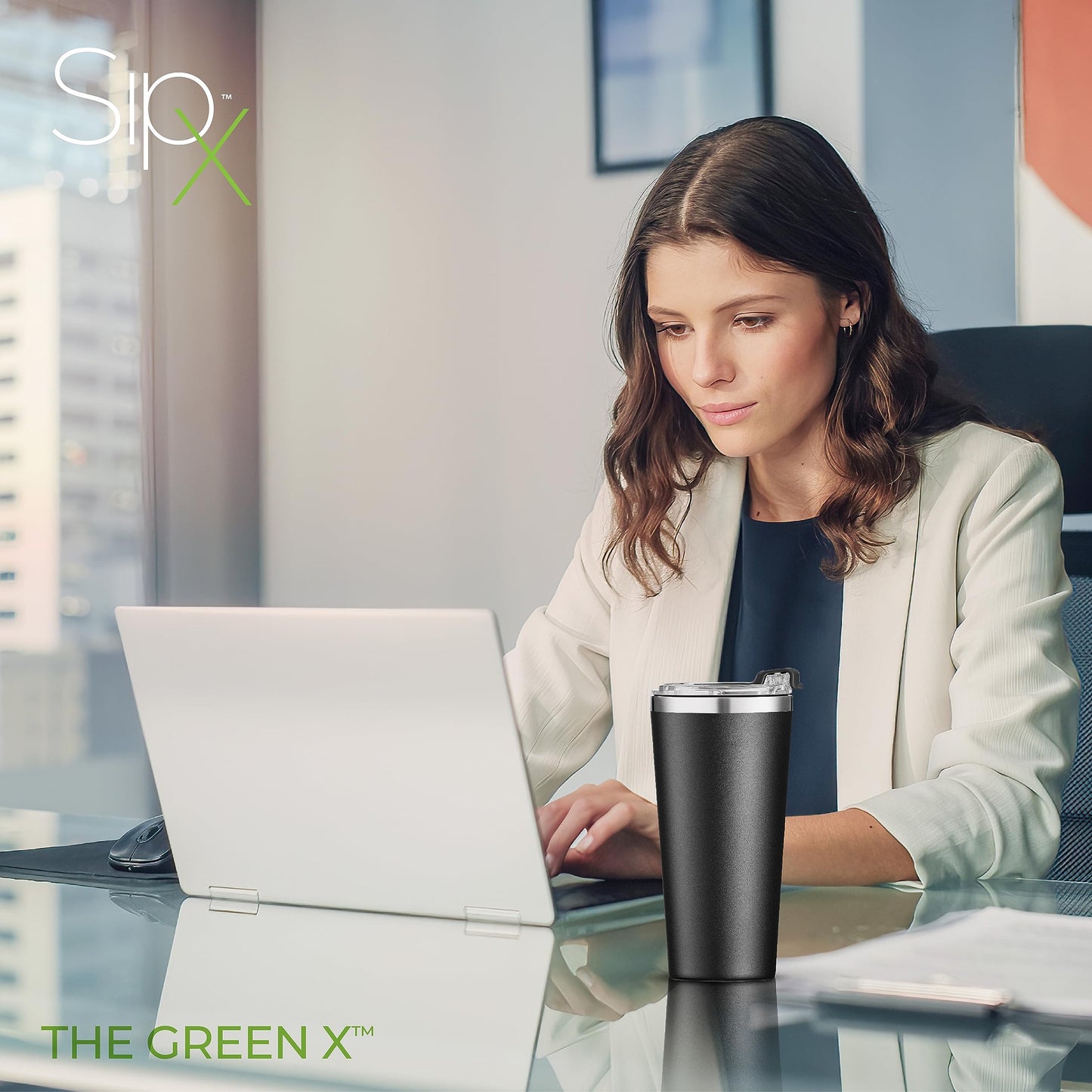 SIPX™ 16 oz Insulated Coffee Tumbler with Leakproof Lid – Stainless Steel, Vacuum Insulated – Keeps Drinks Hot or Cold for Hours – Cupholder Friendly Travel Mug – Black