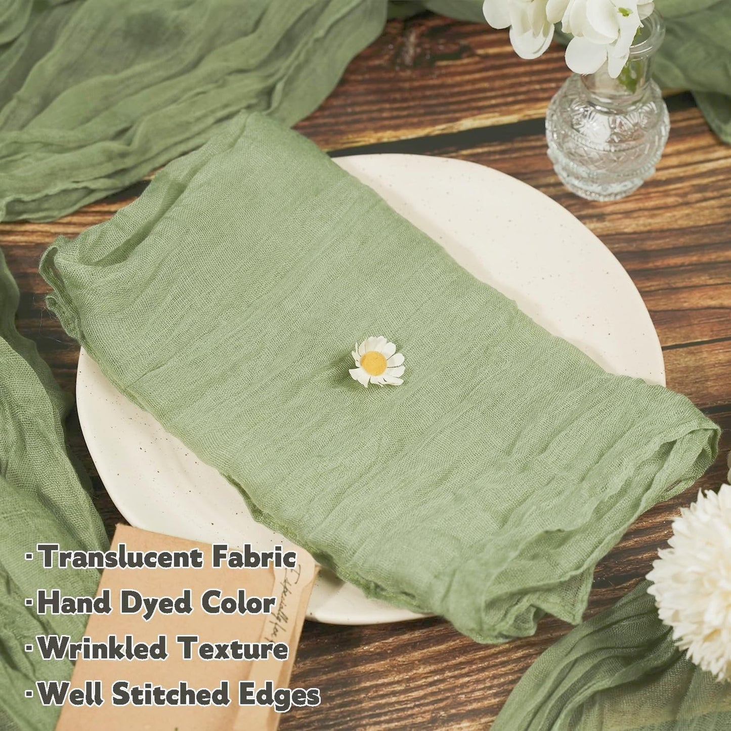 120 Pack Sage Green Cheesecloth Napkins, 20x20 Inch Rustic Wrinkled Summer Sage Cloth Napkins Cotton Gauze Dinner Table Napkin Bulk for Wedding, Bridal Shower, Baby Shower, Boho Decor