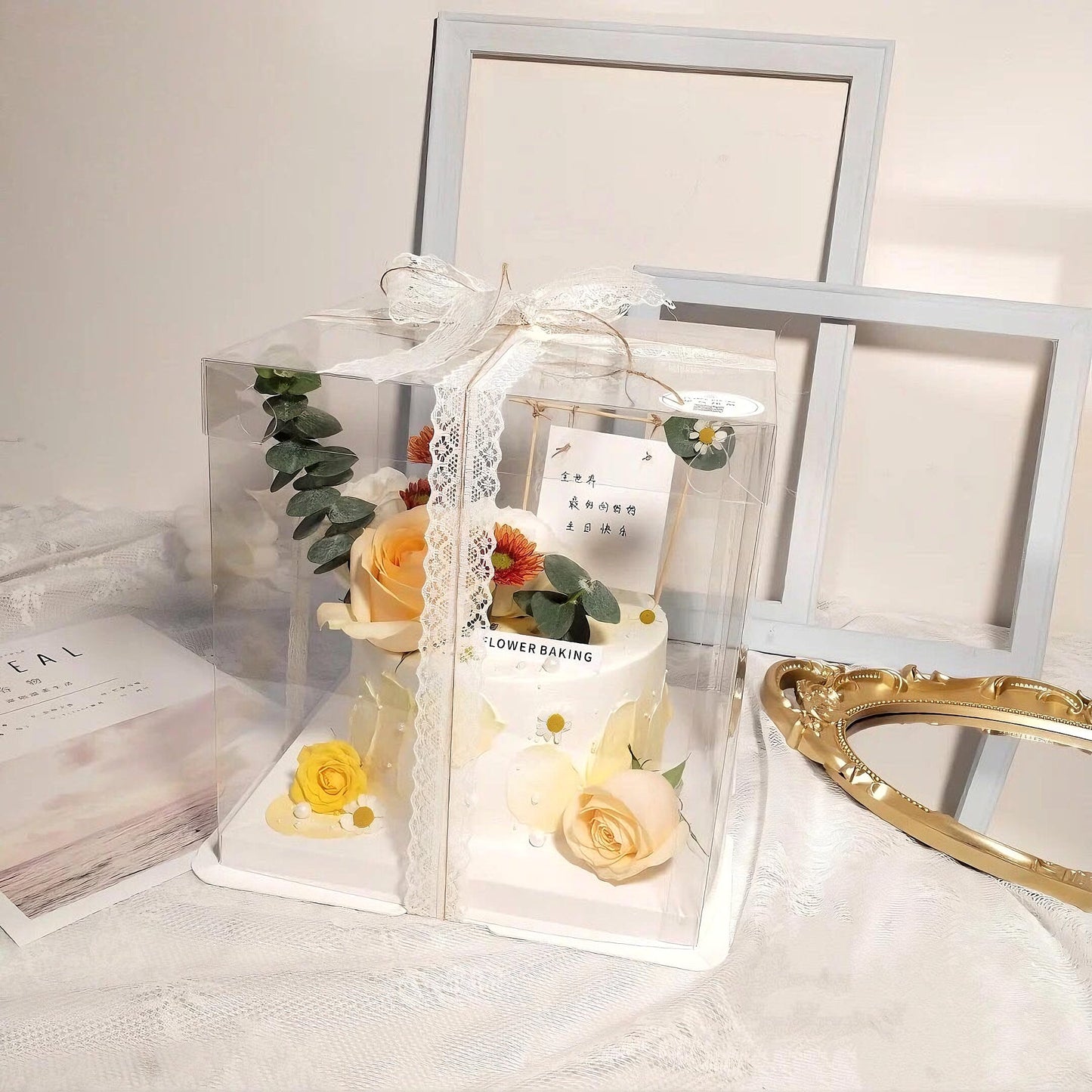 5-Pack 12-Inch Large Square Cake Box (12'x12'x11' inch) | Elegant Clear Display with Silk Ribbon Grand Gift Presentation for Tiered Cakes, Special Occasions, and Weddings