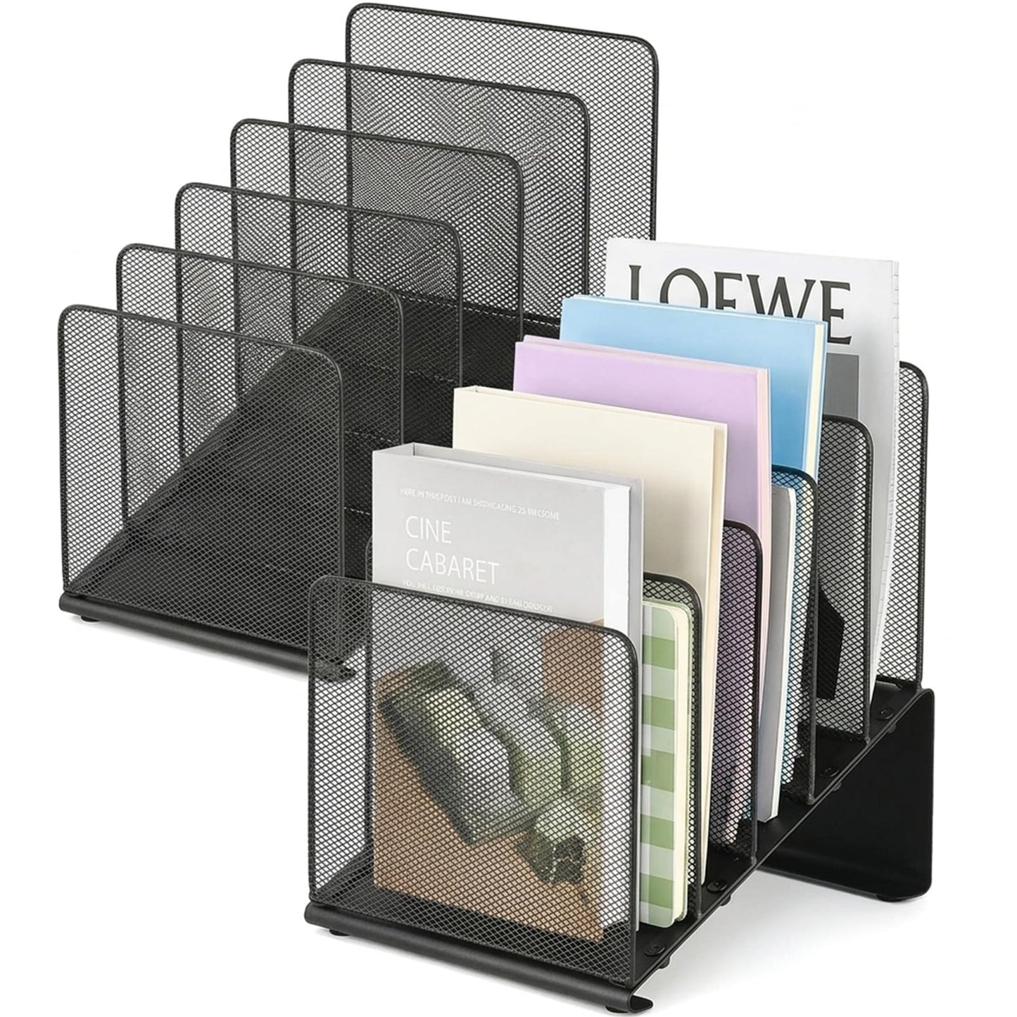 LEKETREE File Organizer for Desk, File Folder Organizer with 5-Section Vertical Rack, Suitable for Home Office Document Organization and Storage(Black 2-Pack)