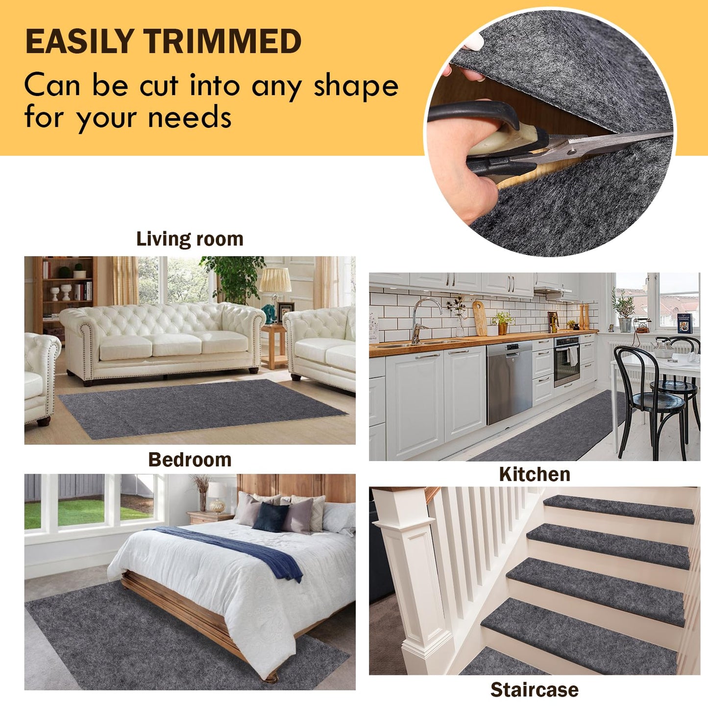 Waterproof Rug Pad 8x10 Ft, Under Area Carpet Padding, Non Slip Felt Rug Pads for Hardwood Floors, Protective Underlay Keeps Rugs in Place Without Wrinkles