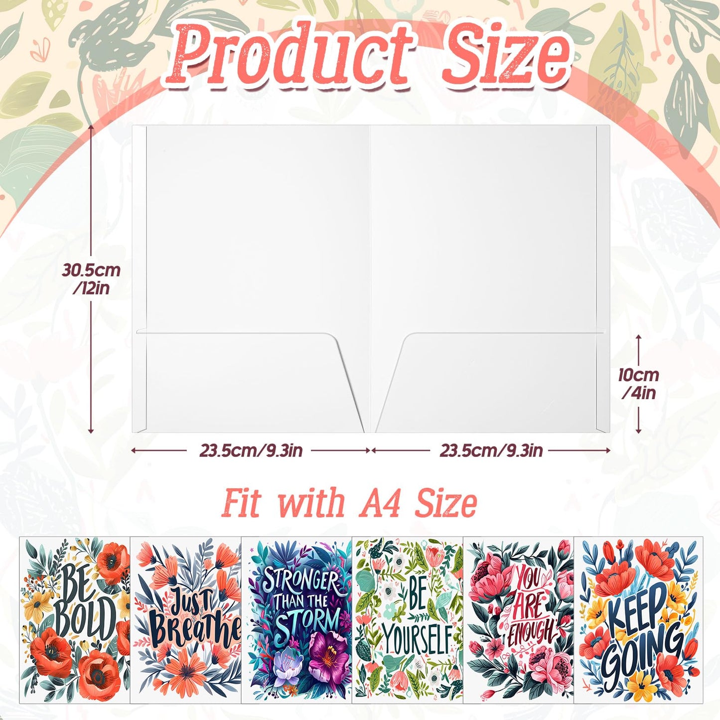 Skyygemm 24 Pack Inspirational 2 Pocket Folders Motivational Letter Size Folders with Pockets Bulk School Bulk for Office Classification Supplies(Flower Design)