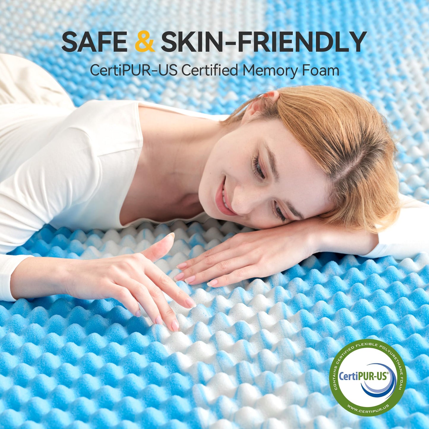SINWEEK 2 Inch Egg Crate Memory Foam Mattress Topper Twin XL, Twin Extra Long Mattress Pads for College Dorm Room, Pressure Relieve CertiPUR-US Certified,39x80 Inches, Blue