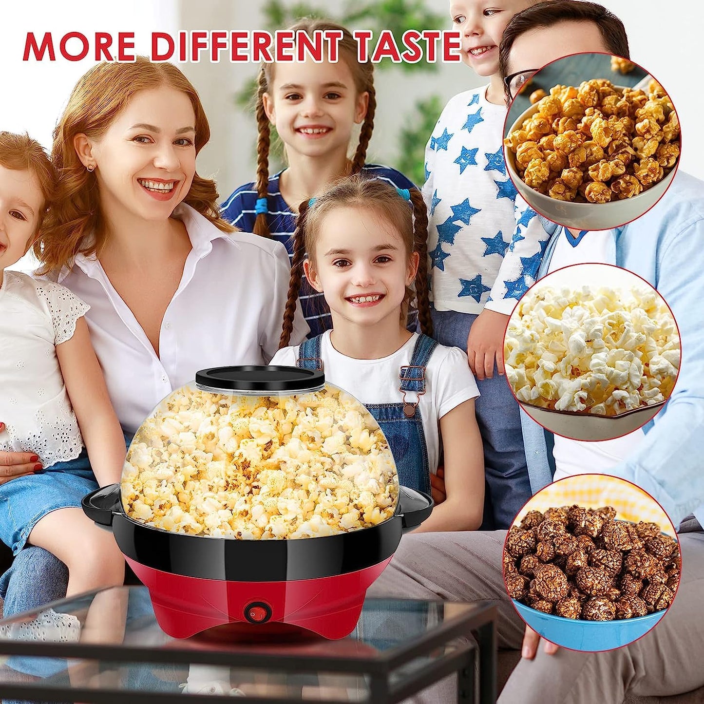 TLGREEN 6 Quart Popcorn Machine - 24 Cups, Stir Crazy Popcorn Popper Machine, Electric Hot Oil Popcorn Maker Machine, with Nonstick Plate & Stirring Rod, Large Lid as Serving Bowl and 2 Measuring Cups