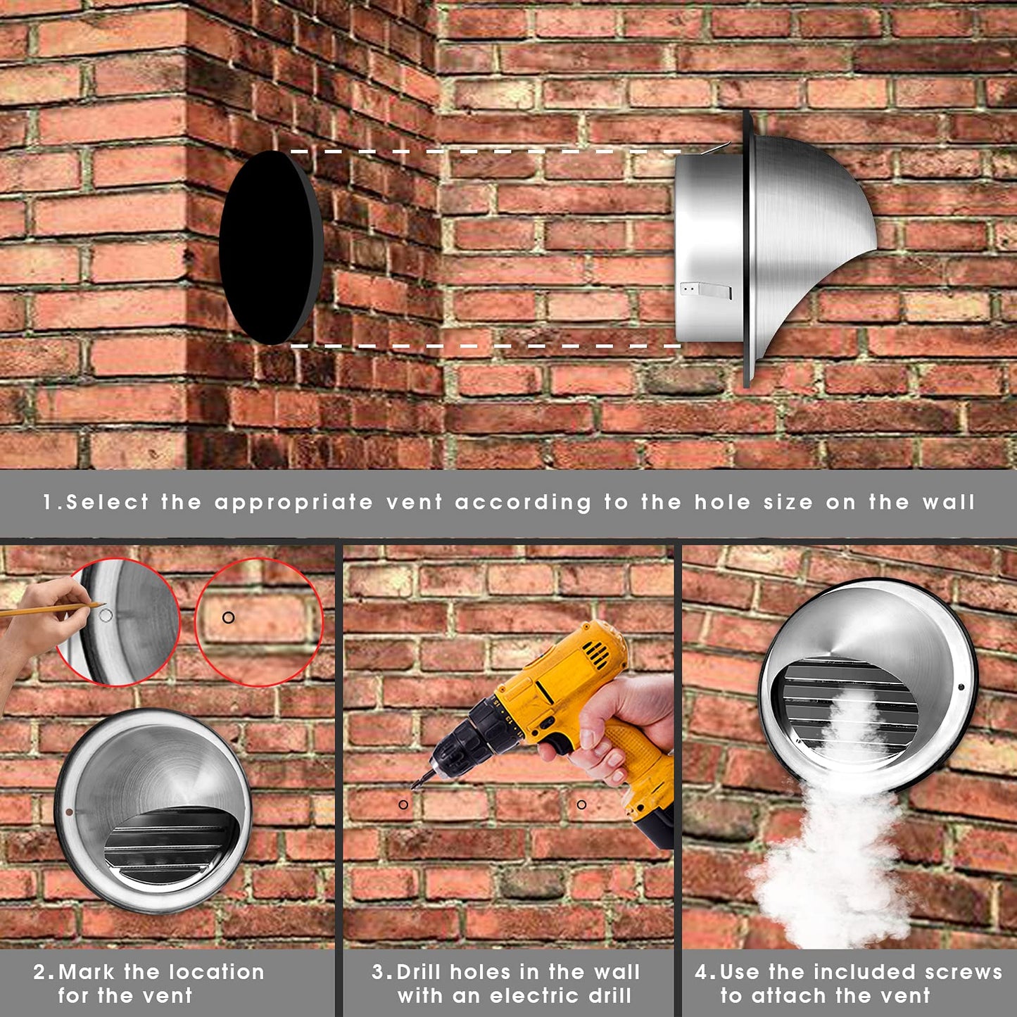 FRESH SPEED 7-Inch Round Stainless Steel Dryer Vent Exhaust Vent Covers for Home-Diameter 180mm