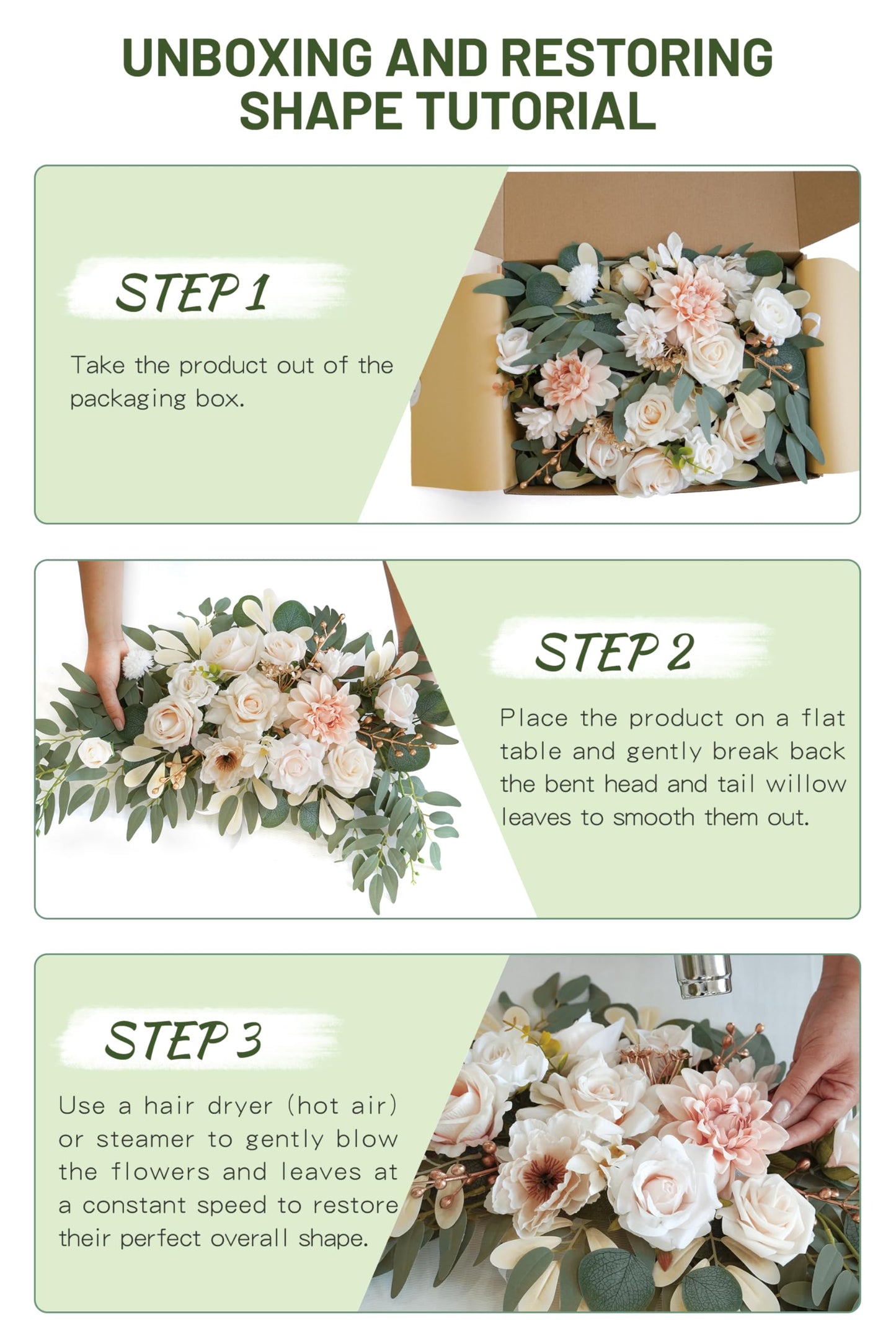 Piklado Faux Flower Swag Set of 2 for Wedding Welcome Signs Floral Swag Wedding Reception Ceremony Signs Decor (Champagne & Cream)