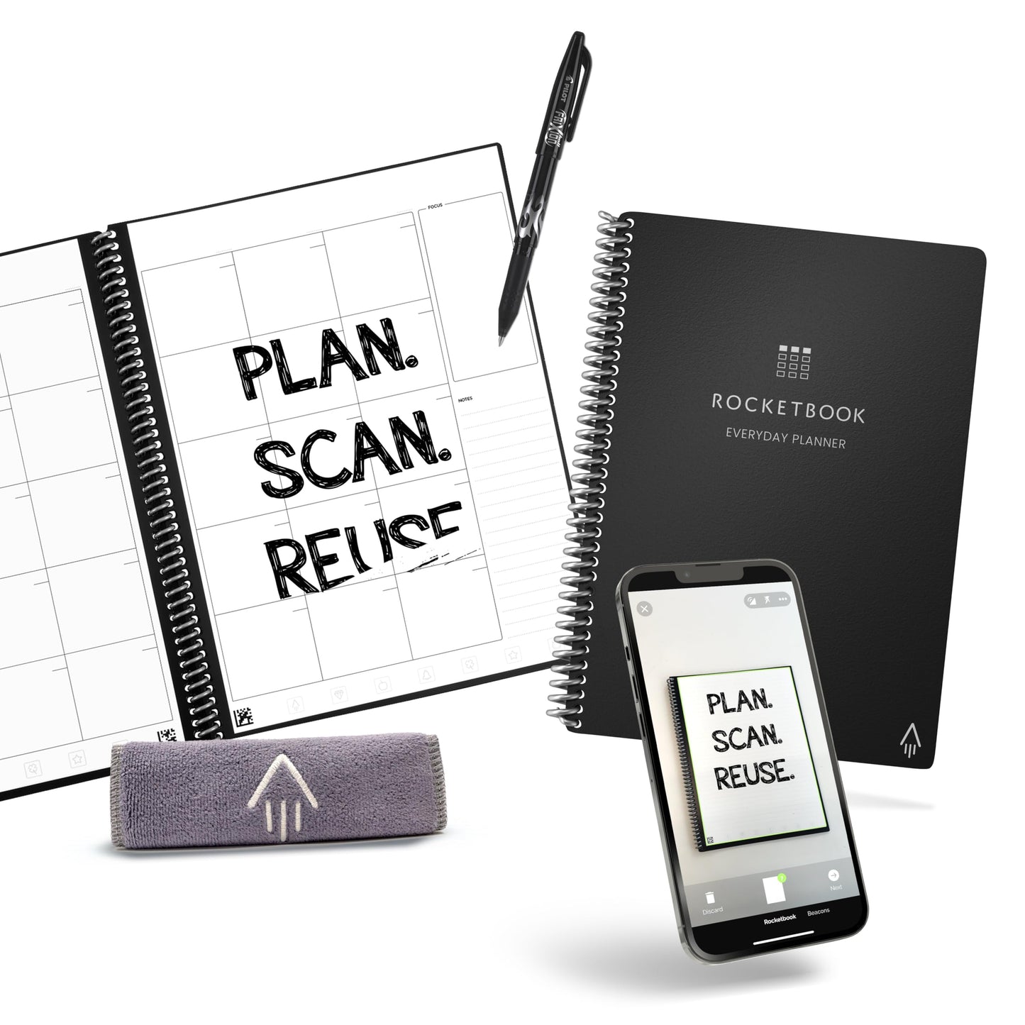 Rocketbook Smart Reusable Everyday Planner, Undated Weekly, Monthly, Annually, For Scheduling, Executive Size, 6x8.8, Black