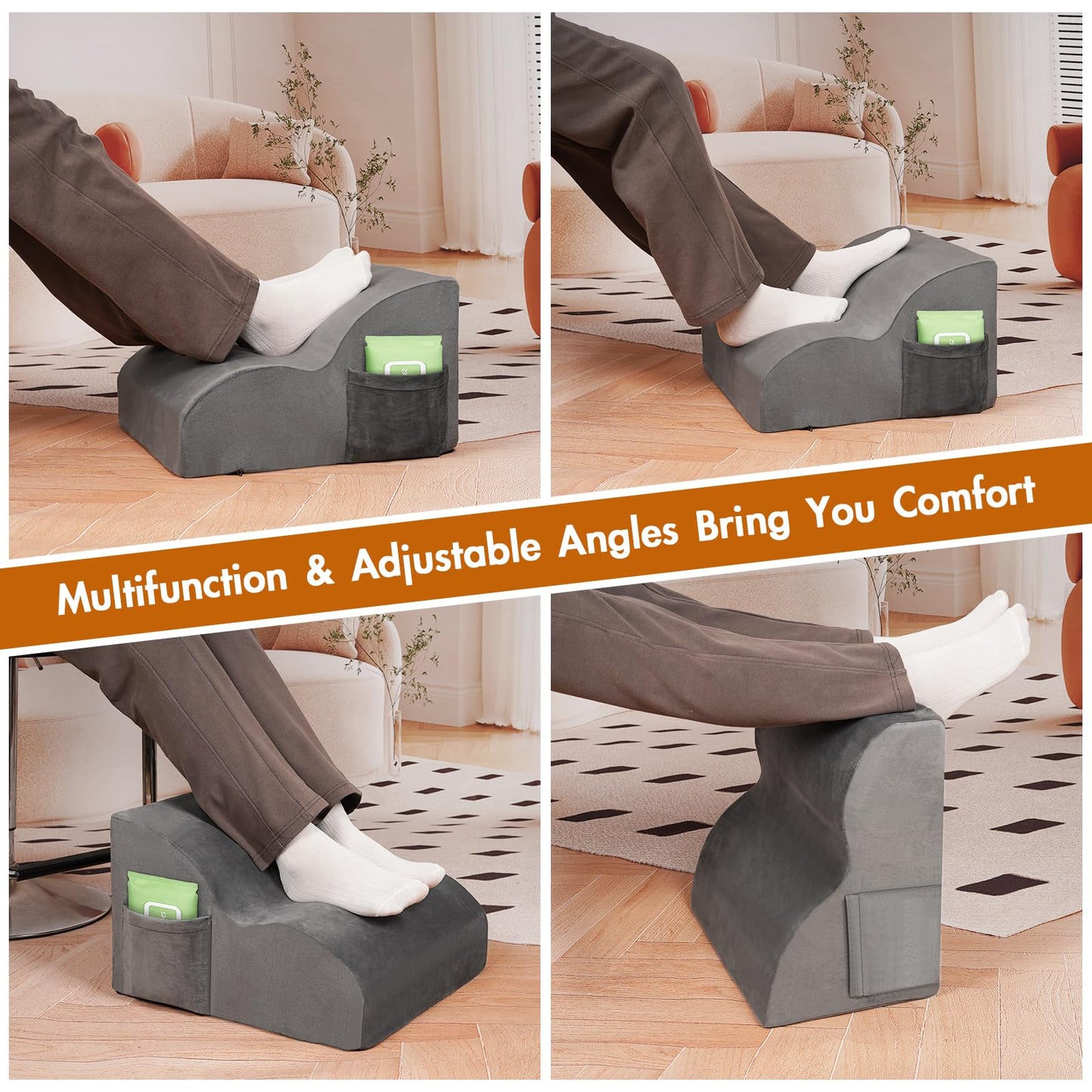 Echaprey Foot Rest for Under Desk at Work,Adjustable Under Desk Footrest Multifunctional 3-Tier Foot Stool with Non-Slip Base and Washable Cover Ergonomic Foot Stool for Office,Home,Car,Travel (Grey)
