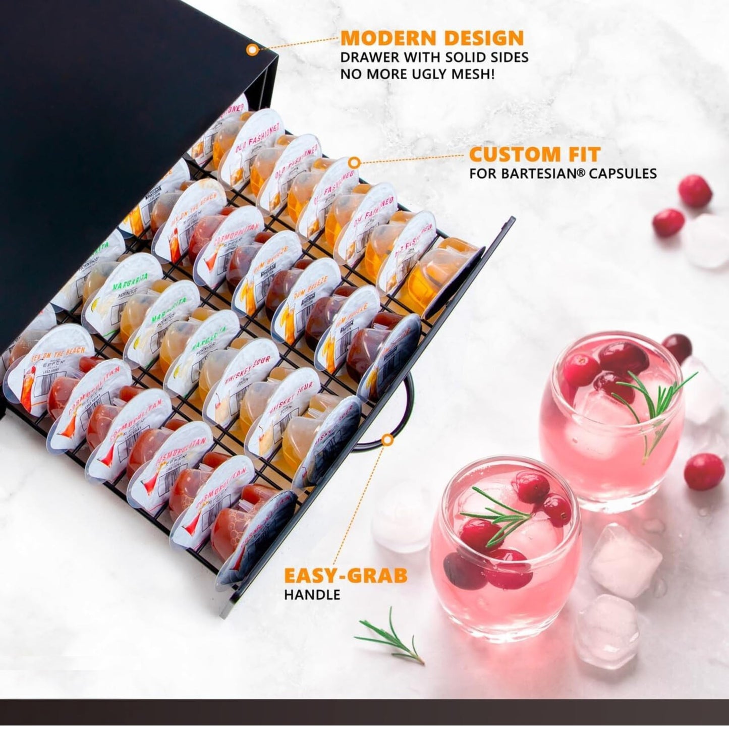KSESTOR Bartesian Capsule Holder - Storage Drawer Holds 40 Cocktail Pods, Matte Black Slide-Out Organizer for Bartesian Cocktail Maker & BEV by Black+Decker