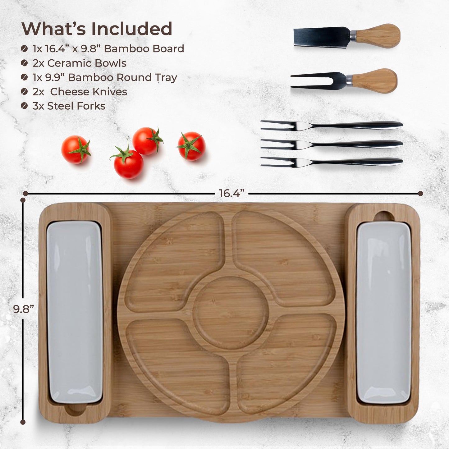 Charcuterie Boards Gift Set - Large Bamboo Cheese Board with Serving Tray, Knives and Bowls for Meat, Cheese and Crackers, for Mom, Housewarming, Wedding, Birthday Gifts for Women