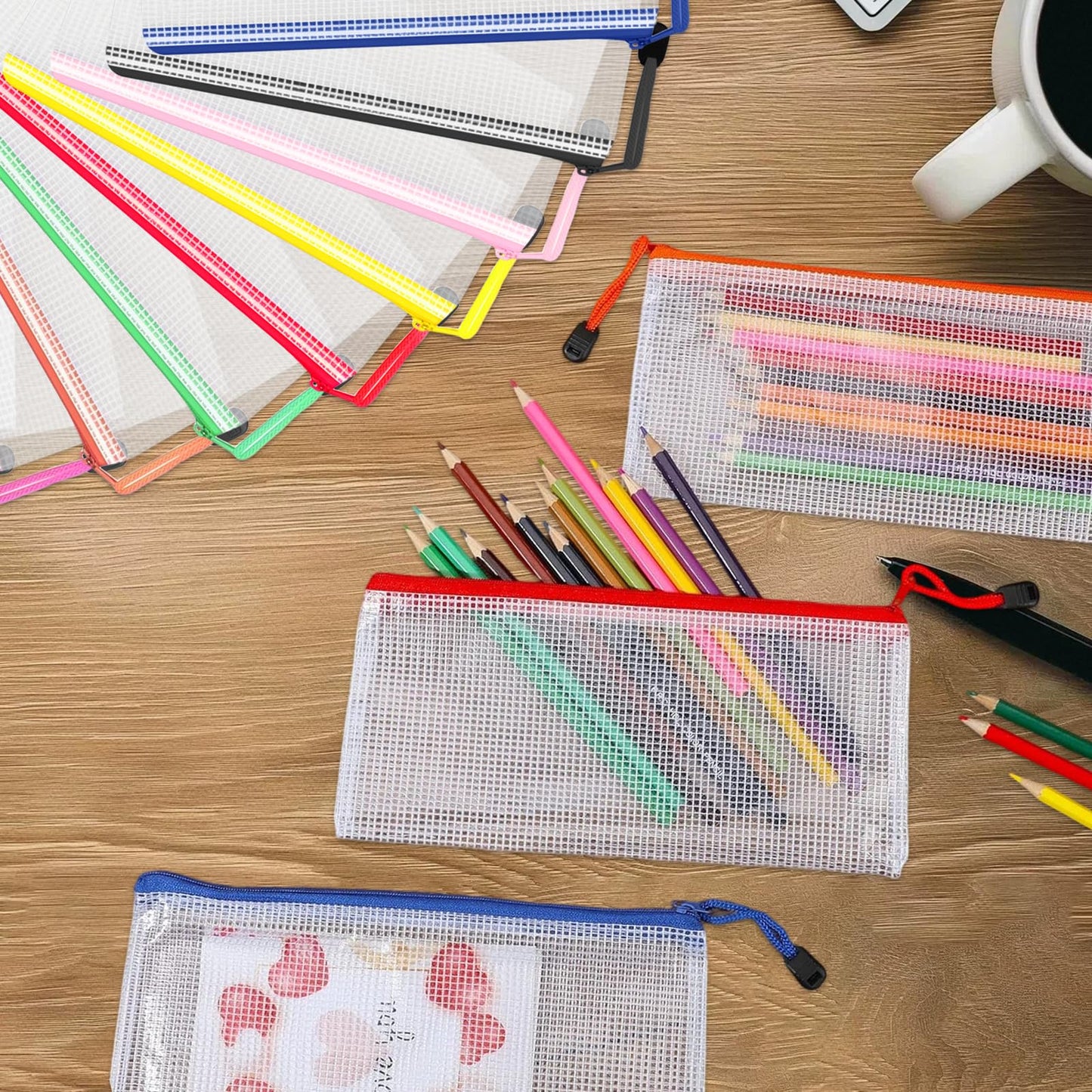 Tdfronien 150 Pack Small Pouch Pencil Pouch Bulk，Mesh Zipper Pouch Bags, Clear Holder Cosmetics Makeup Bags Accessories Storage Bag for Office, Bill,School Travel(10 Colors)