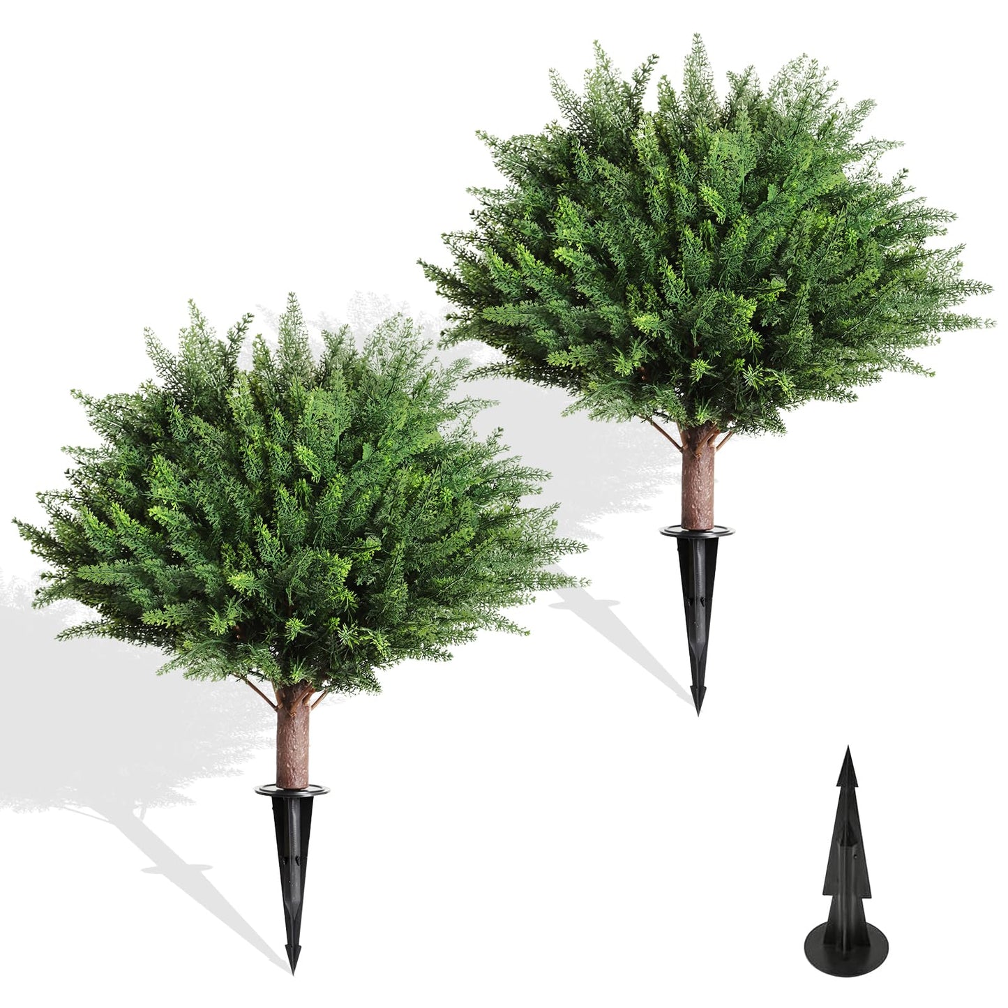 DIAFA Artificial Outdoor Plants 2 Pack Topiary Tree Spikes, UV Resistant Fake Shrubs for Front Door Garden