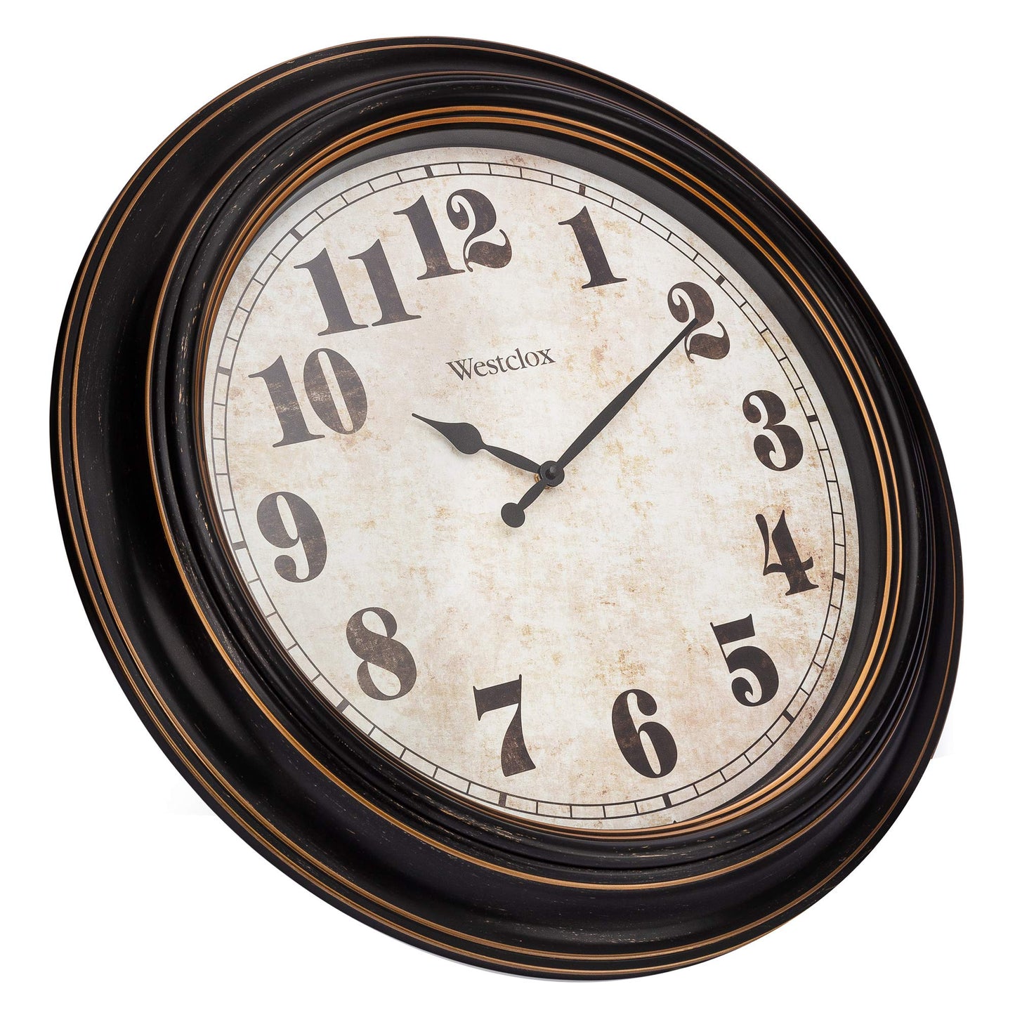 Westclox Traditional Large Wall Clock – Battery-Operated 24-Inch Vintage Distressed Dial, Metal Hands, Glass Lens, Quartz Accuracy (Black-Brown, 24-Inch)