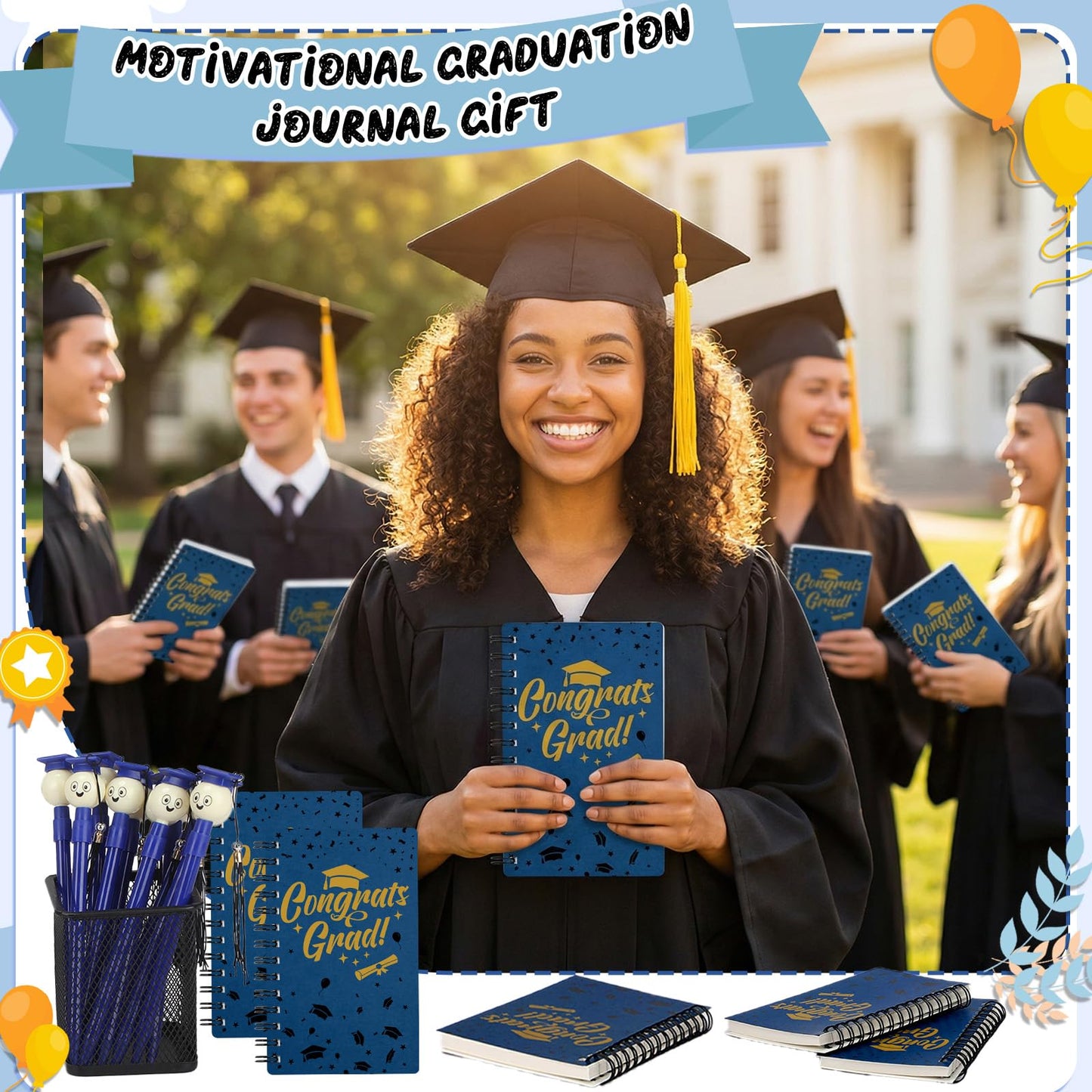 Resurhang 25 Sets Graduation Gifts Party Favors Bulk, Graduation Notebooks and Pen, Grad Cap Ballpoint Pens with Tassels Congrats Grad Spiral Journal Class of 2026 Gifts for College Graduate(Blue)