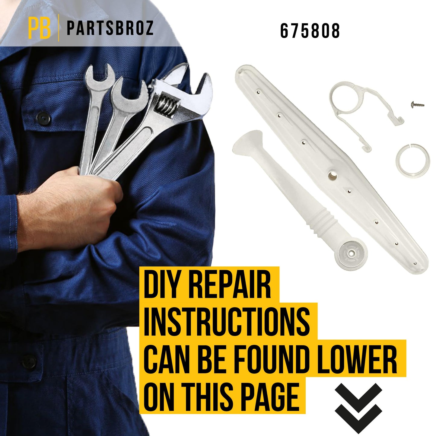 PartsBroz Middle Spray Arm Kit 675808 - Compatible With Whirlpool Kenmore KitchenAid Dishwasher - Replaces 679719 AP3115182 PS382824 3378147 3379644 9742989 9742992 9742995 9743210 675808C2 675808VP