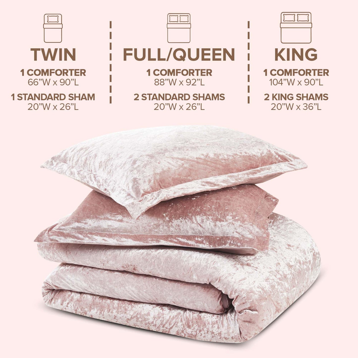 Comfort Spaces Juliette Luxe Comforter Set Velvet Lush with Soft Brushed Microfiber Reverse, All Season Cozy Velvet Bedding Sets, Fluffy Comforter Bed Set, Matching Sham, Blush Full/Queen 3 Piece