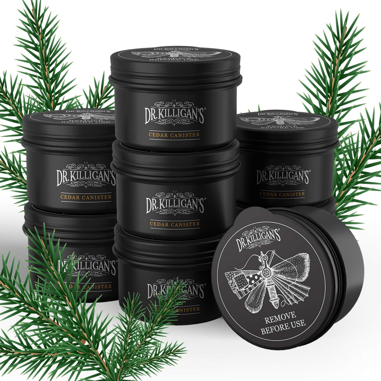 Dr. Killigan's Cedarwood Chip Canisters - Moth Repellent for Closets, Cedar Blocks for Clothes Storage, Drawer Deodorizers, 8 Reusable Tins with Wood Shavings
