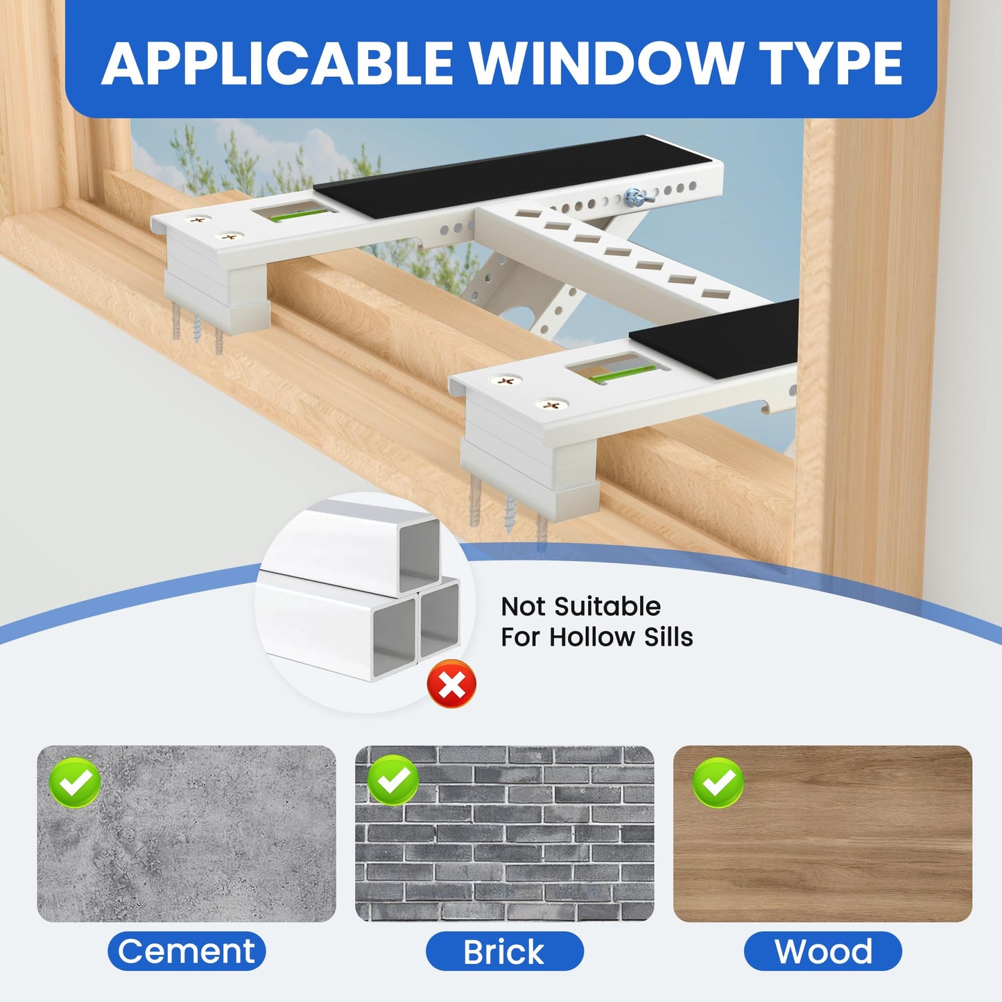 TAKTOPEAK Window Air Conditioner Support Bracket: 220lbs Dual Arm Universal Window AC Bracket for 5,000-24,000 BTU Units, Heavy Duty Window AC Mount for 3‘-12" Brick Concrete Wood Walls