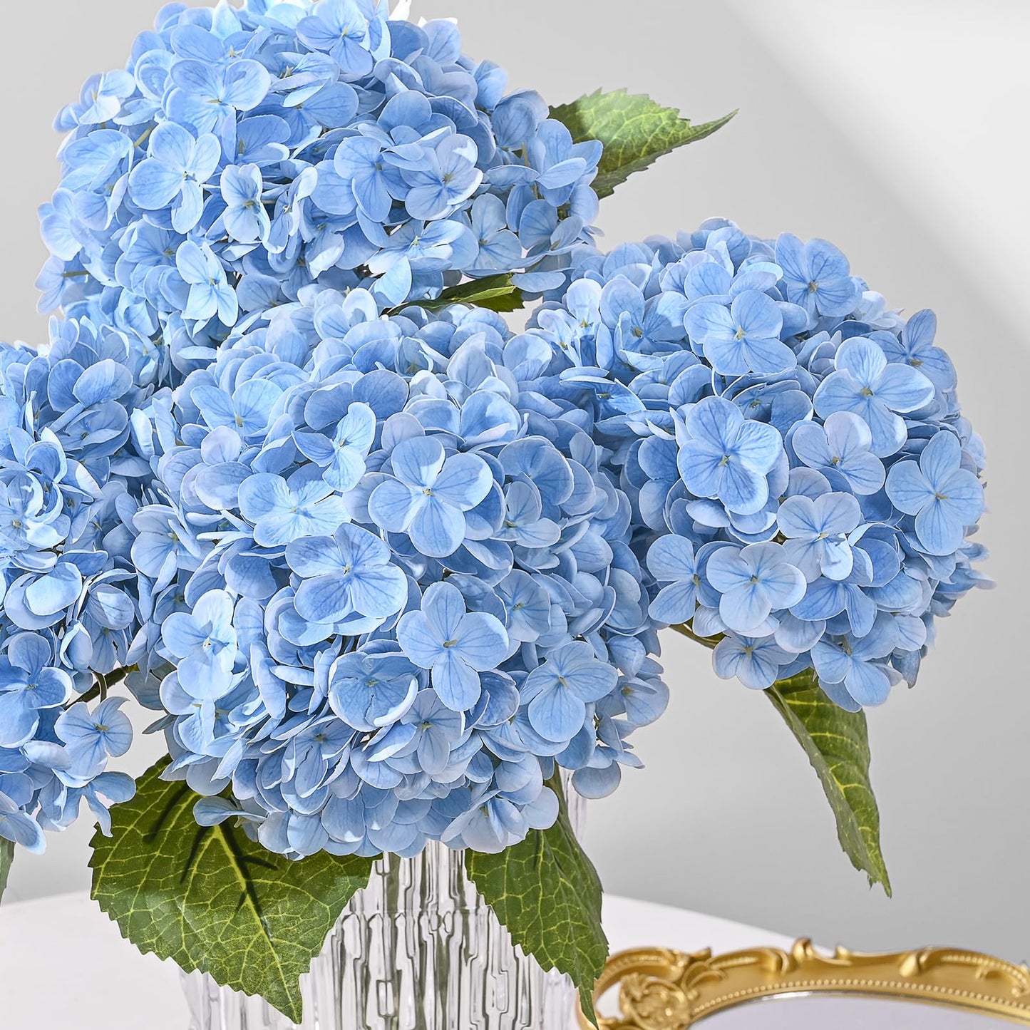 MARTINE MALL 5Pcs 21in Hydrangea Artificial Flowers, Latex Real Touch Hydrangeas Lifelike Large Hydrangea Flowers for Home Decor Party Arrangements Wedding Bouquets Centerpieces (Blue)