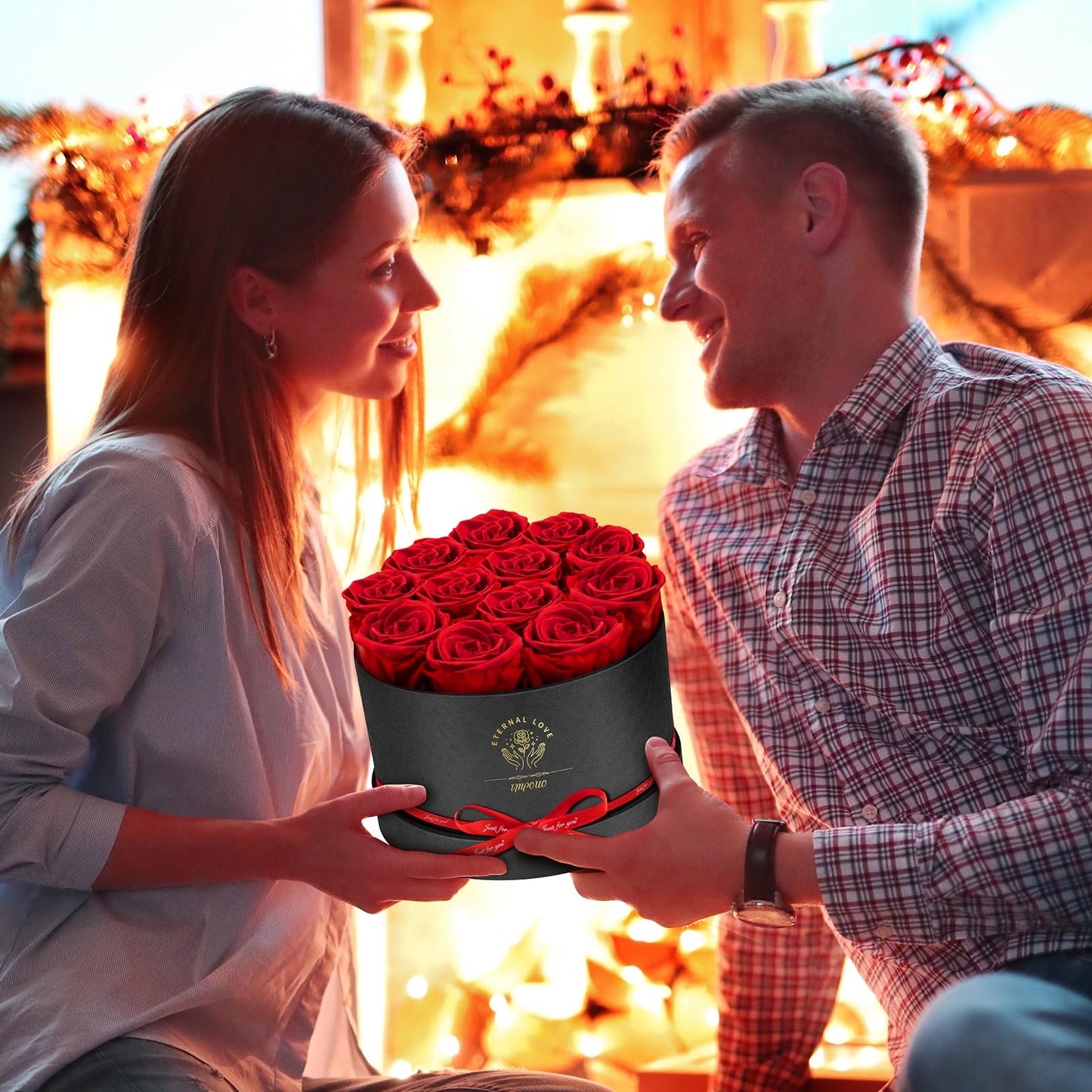 Impouo Forever Flowers,12 Red Roses in A Box, Real Preserved Roses, Birthday Gift for Women, Mother's Day, Anniversary Day- Red Roses