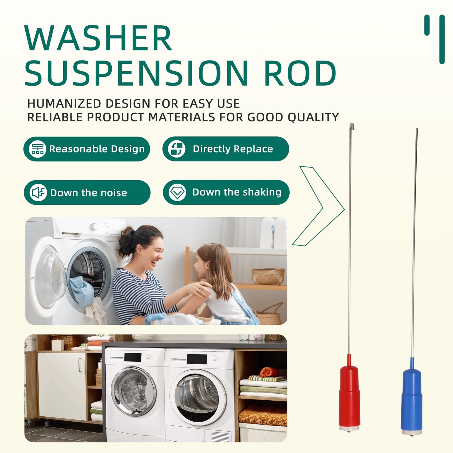 Riyhch WH16X26908 WH16X26909 Washer Suspension Rod 4 PCS Fit for Hotpoint for GE Washer for GTW220ACK7WW, GTW330ASK3WW, HTW240ASK5WS, HTW240ASK6WS