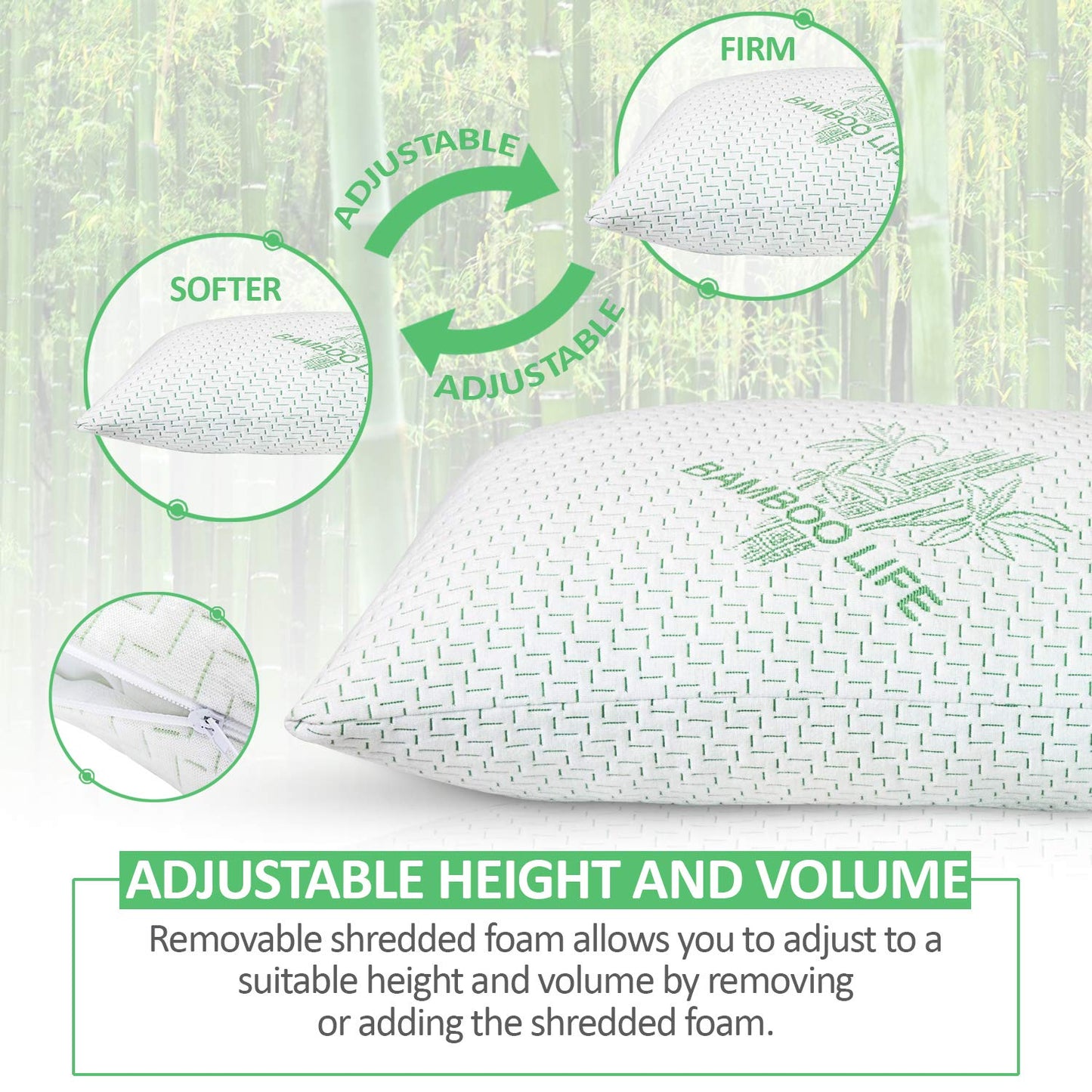 Elif King Size Pillows for Sleeping, Set of 2 – Cooling Shredded Memory Foam Pillow with Removable Cover for Back, Stomach & Side Sleepers, Rayon Derived from Bamboo, King (2 Pack)
