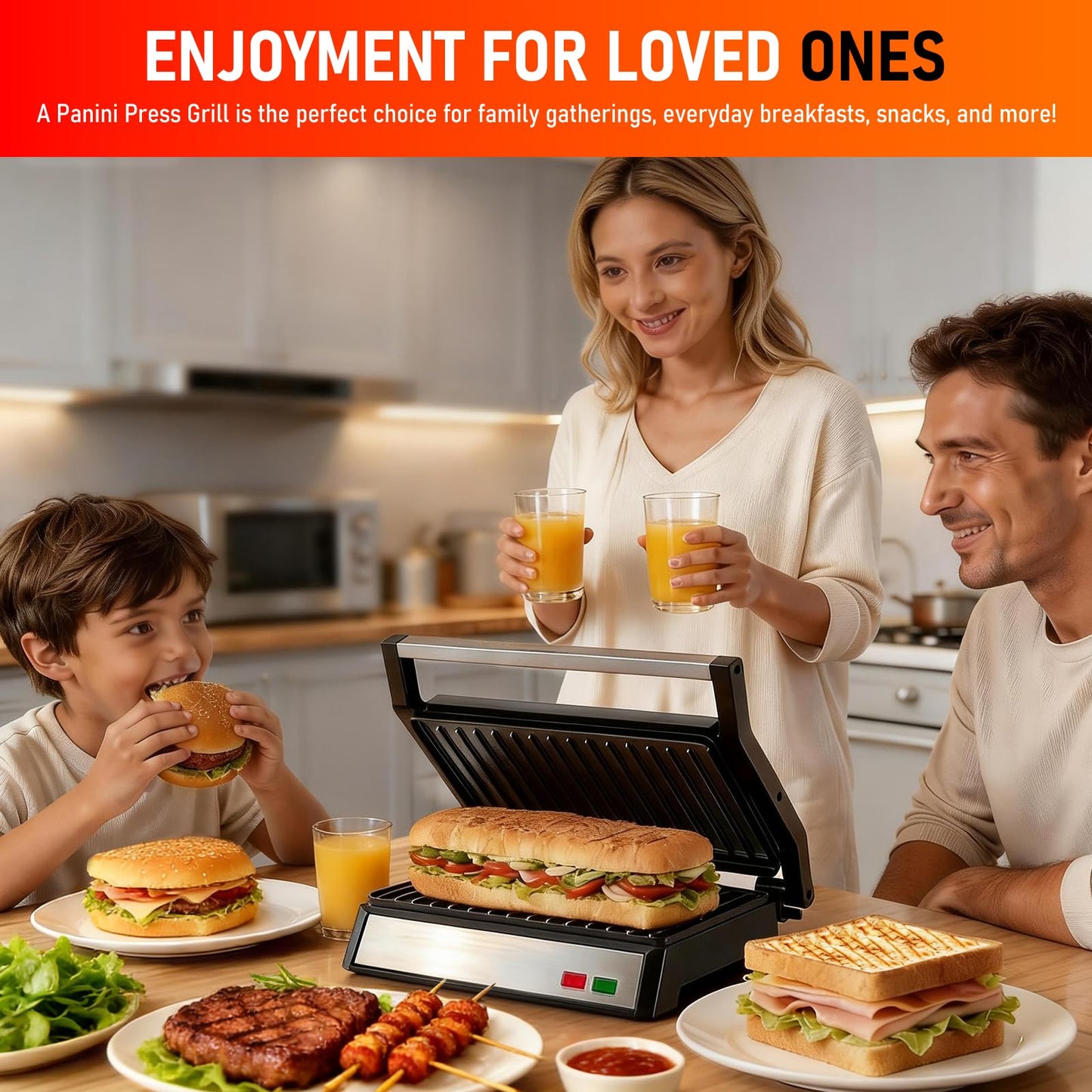 Panini Press Grill, 1200W Sandwich Maker with Non-Stick Plates, Standard 2-Slice Sandwich Press Electric Indoor Grill, Opens 180° to Fit Any Size of Food, Removable Drip Tray, Stainless Steel, Sliver