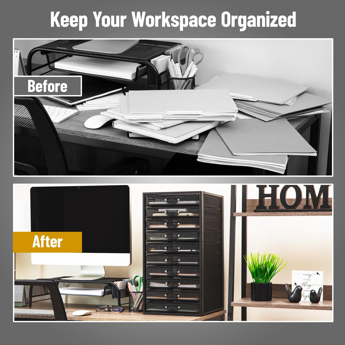 Mind Reader 7-Tier Paper Tray, Desktop Organizer, File Storage, Office, Metal Mesh, Black