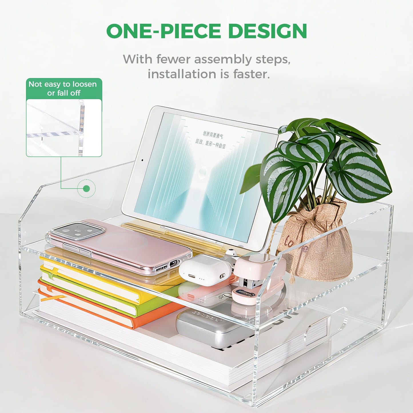 AIMOLLY Paper Tray Organizer for Desk, 2 Tier Acrylic Desk Organizers and Accessories, One-Piece Integrated A4 Paper Organizer with Handles, Crystal-Clear Letter Tray & Compact Office File Holder