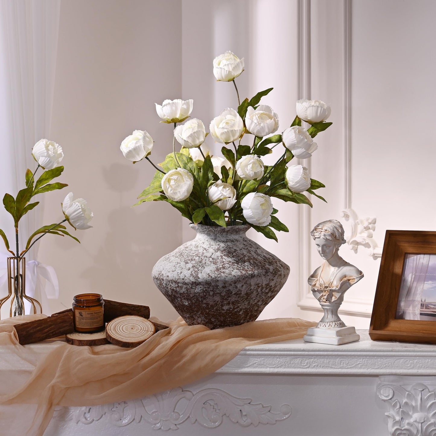 Waipfaru 12 Pcs Faux Peonies Artificial Flowers for Vase, 27" Fake Silk Peonies Flowers for Wedding, Vase Filler White Flowers for DIY Bouquets Centerpieces Bridal Shower Office Decor