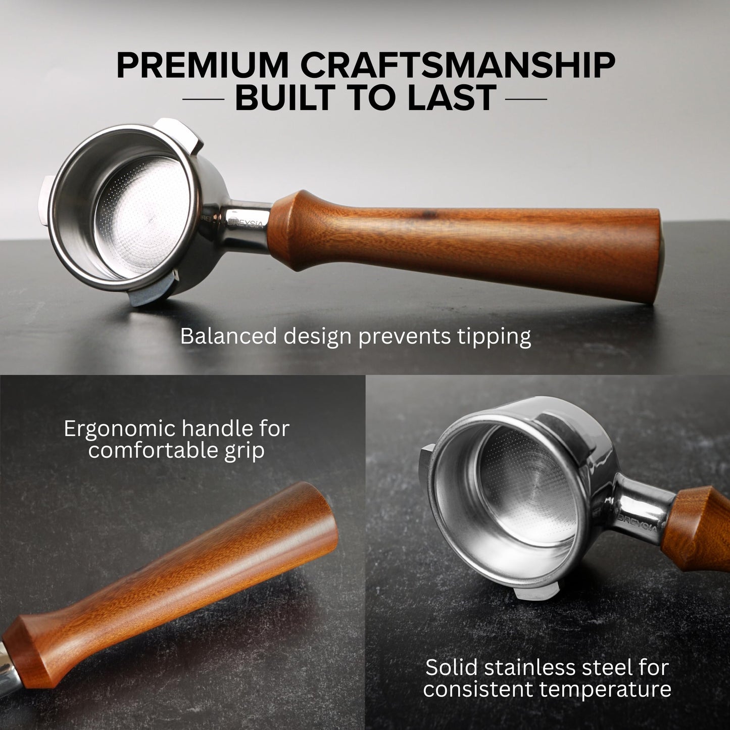 54mm Bottomless Portafilter Compatible with Breville Barista Express, Pro, Touch, Bambino Plus & Infuser – Naked Portafilter with 18g Precision Basket – Ergonomic Rosewood Handle | BRESYIA