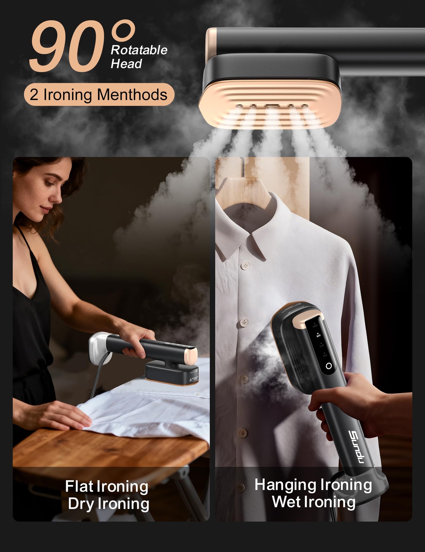 Travel Steamer for Clothes,Sundu Portable Handheld Garment Steamer,15s Fast Heat-up,2 Water Tanks (180 ml&100 ml),Steamer Ironing Gloves,45 Minutes of Continuous Ironing for Home,Travel(Dark)