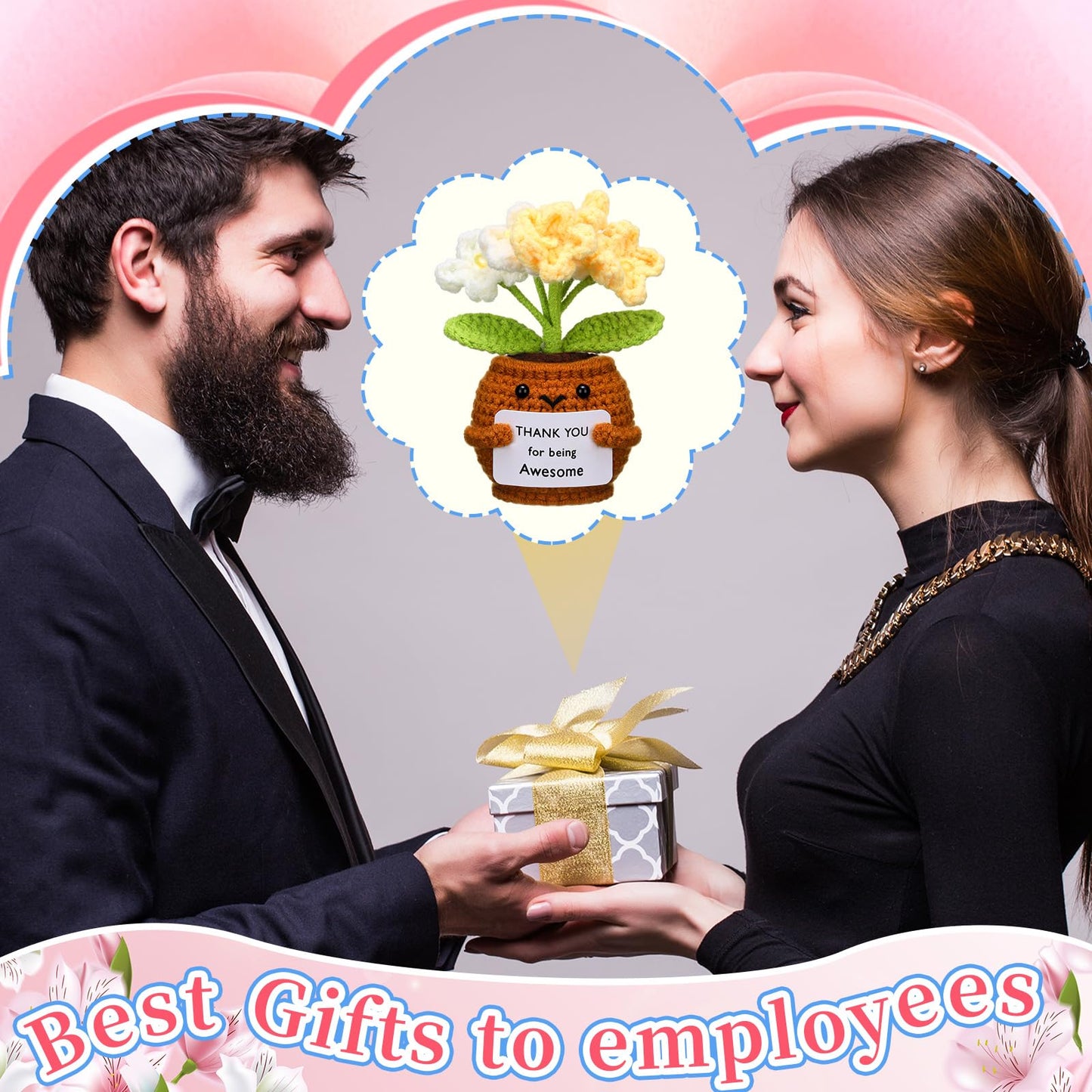 Wavwavw 6 Pcs Employee Appreciation Gifts Bulk Thank You Gifts for Team Coworkers Staff Positive Handmade Crochet Doll with Inspirational Card for Women Men Office EMS CNA(Forget Me Not)