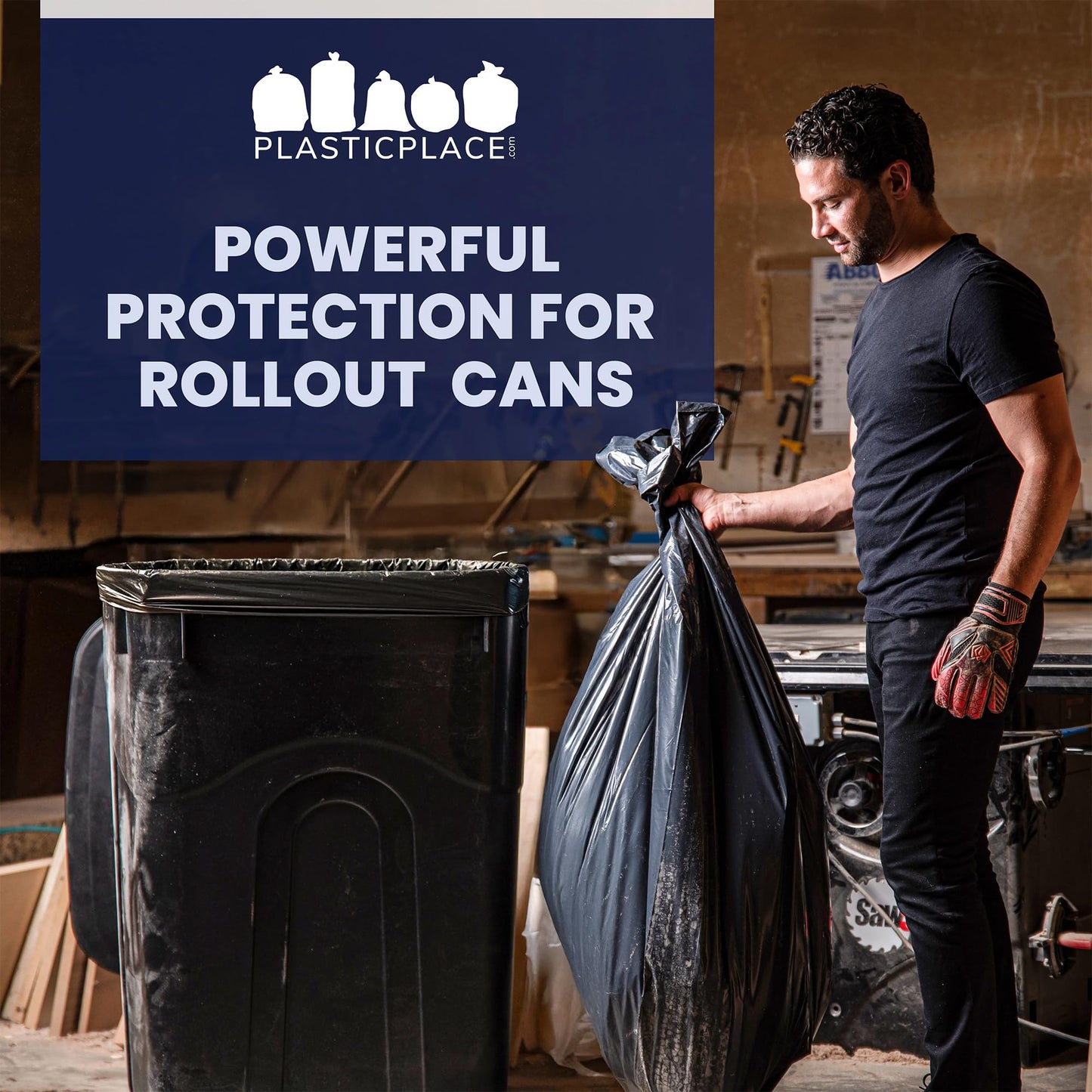 Plasticplace 64-65 Gallon Black Trash Bags, Heavy Duty Toter Can Liners, Tear & Leak-Proof, Industrial Strength, 25 Count, Large Garbage Bags for Kitchen & Commercial Use 1.2 Mil, 50" x 60"