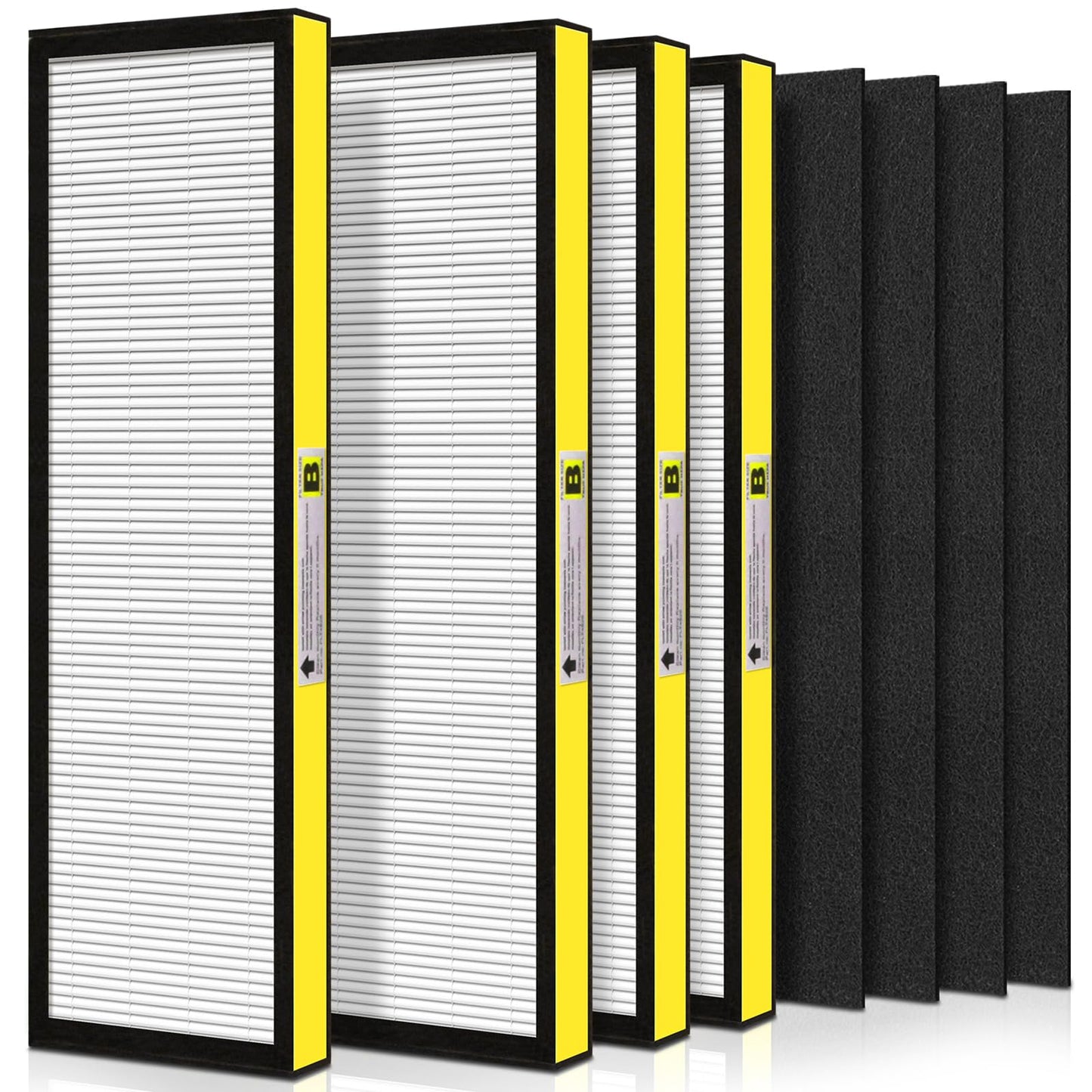 XBGG FLT4825 HEPA Filter B Replacement for Germ Guardian Air Purifier Filter Replacement for AC4825 AC4300 AC4800 AC4850 AC4900 Filter Replace, 4 Pack HEPA Filter B + 4 Carbon Pre-Filters