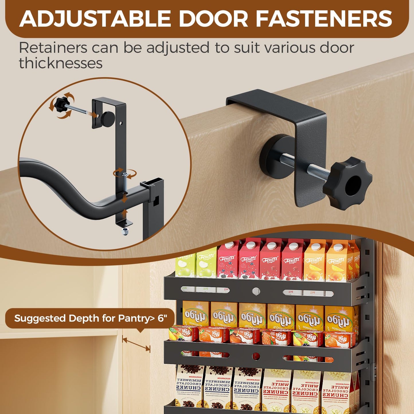 Freexployer 8-Tier Over The Door Pantry Organizer, Large 2 IN 1 Wall Mount or Hanging Spice Rack, Pantry Door Organizer and Storage with Adjustable Basket, Door Spice Rack for Pantry, Black