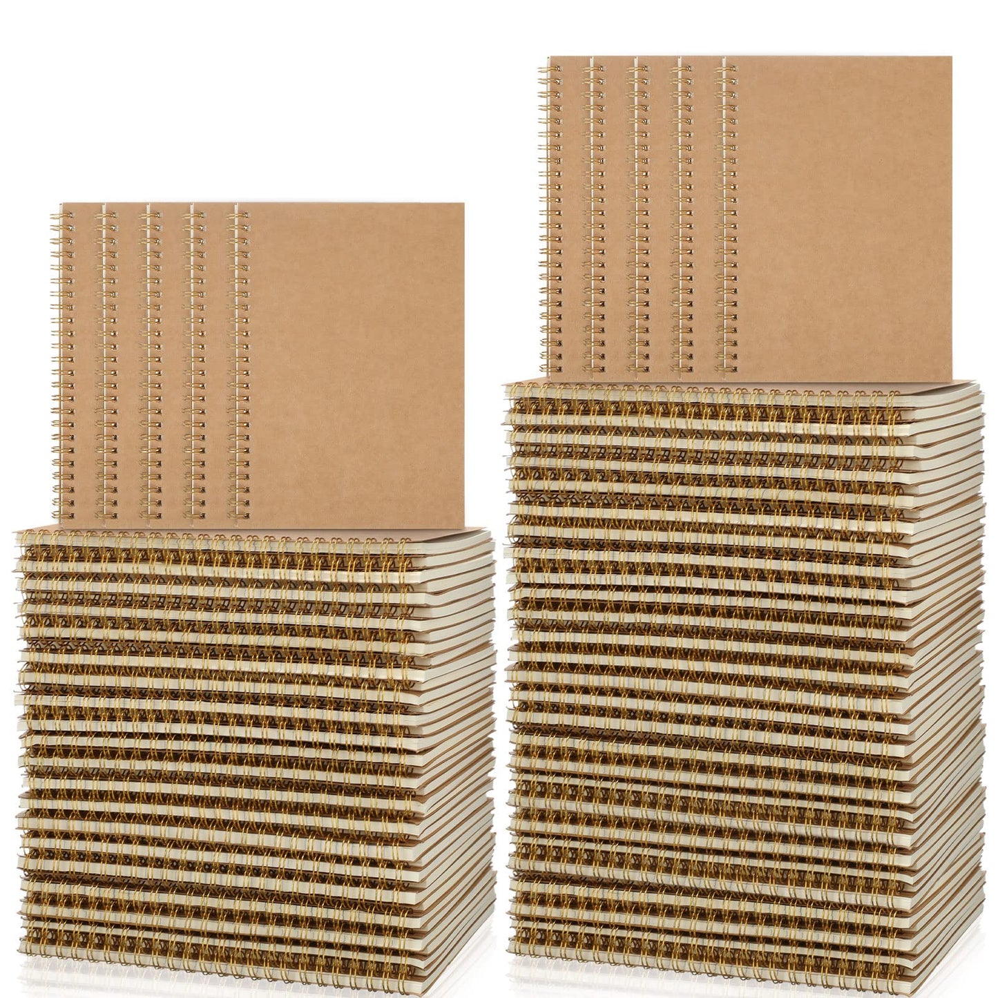 Outus 50 Pcs A5 Spiral Notebook with Kraft Cover Bulk - 8.3 x 5.8 Inch 100 Pages Hardcover Spiral Notebook Journals Lined Writing Paper for Diary Planner School Office Supplies(Brown)