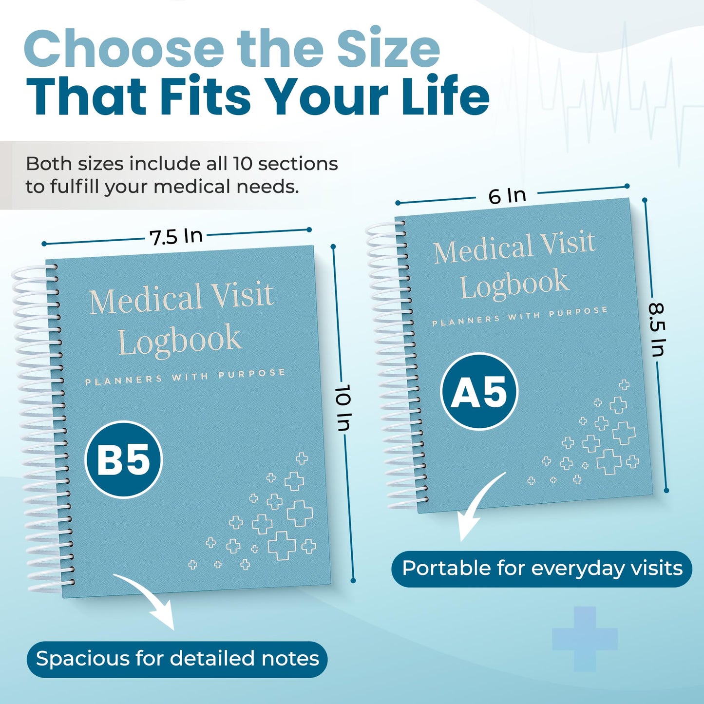 Planners With Purpose B5 Medical Visit Logbook - Large Spiral Bound Medical Planner & Health Journal for Chronic Illness, Doctor Appointments, Symptom Tracking, Medications & Medical History Organizer Notebook with Pockets